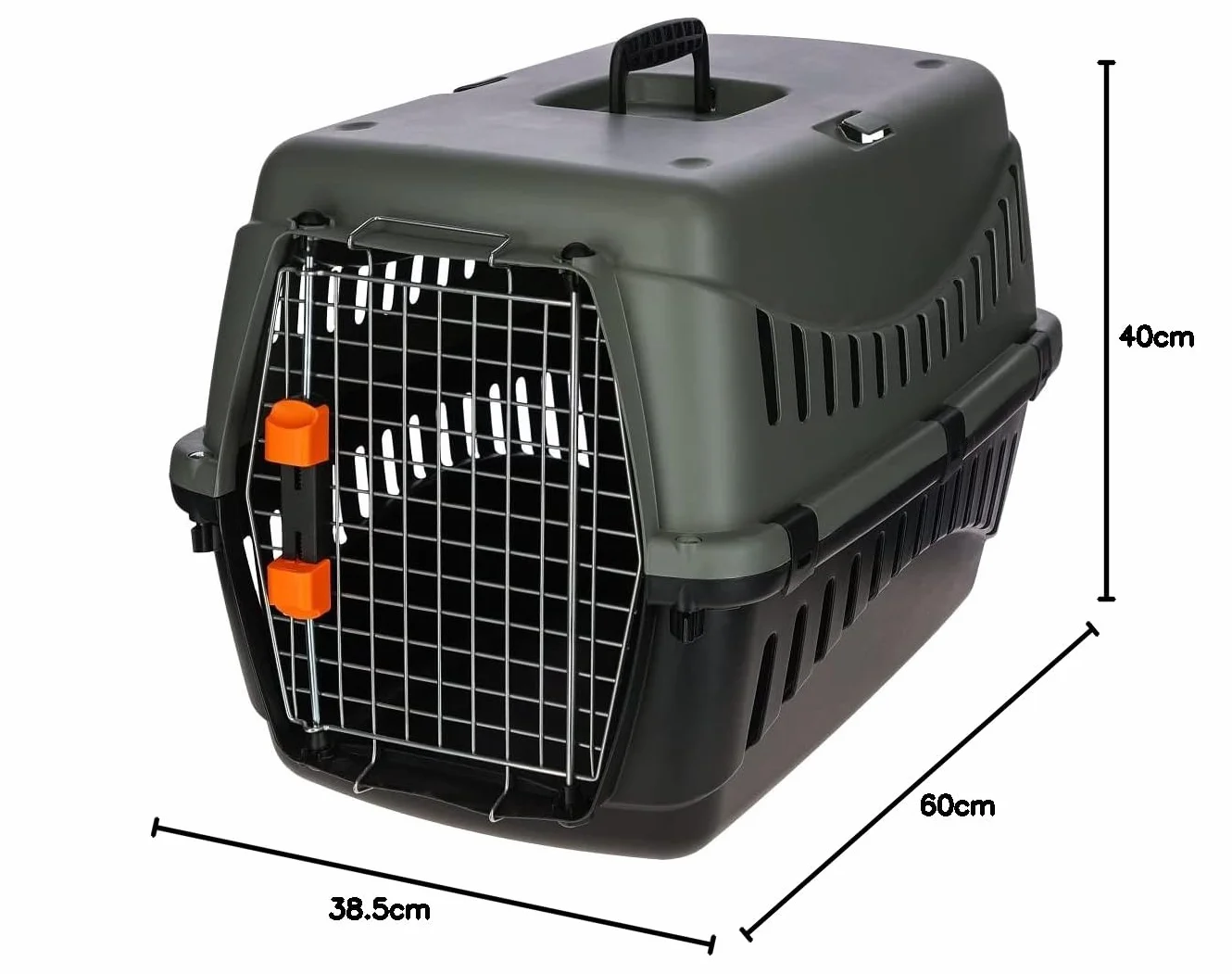 Kerbl Eco 80561 skrzynka transportowa (dł. x szer. x wys. 60 x 40 x 38,5 cm, z miską na wodę i uchwytem do noszenia, wysokiej jakości metalowe drzwi)