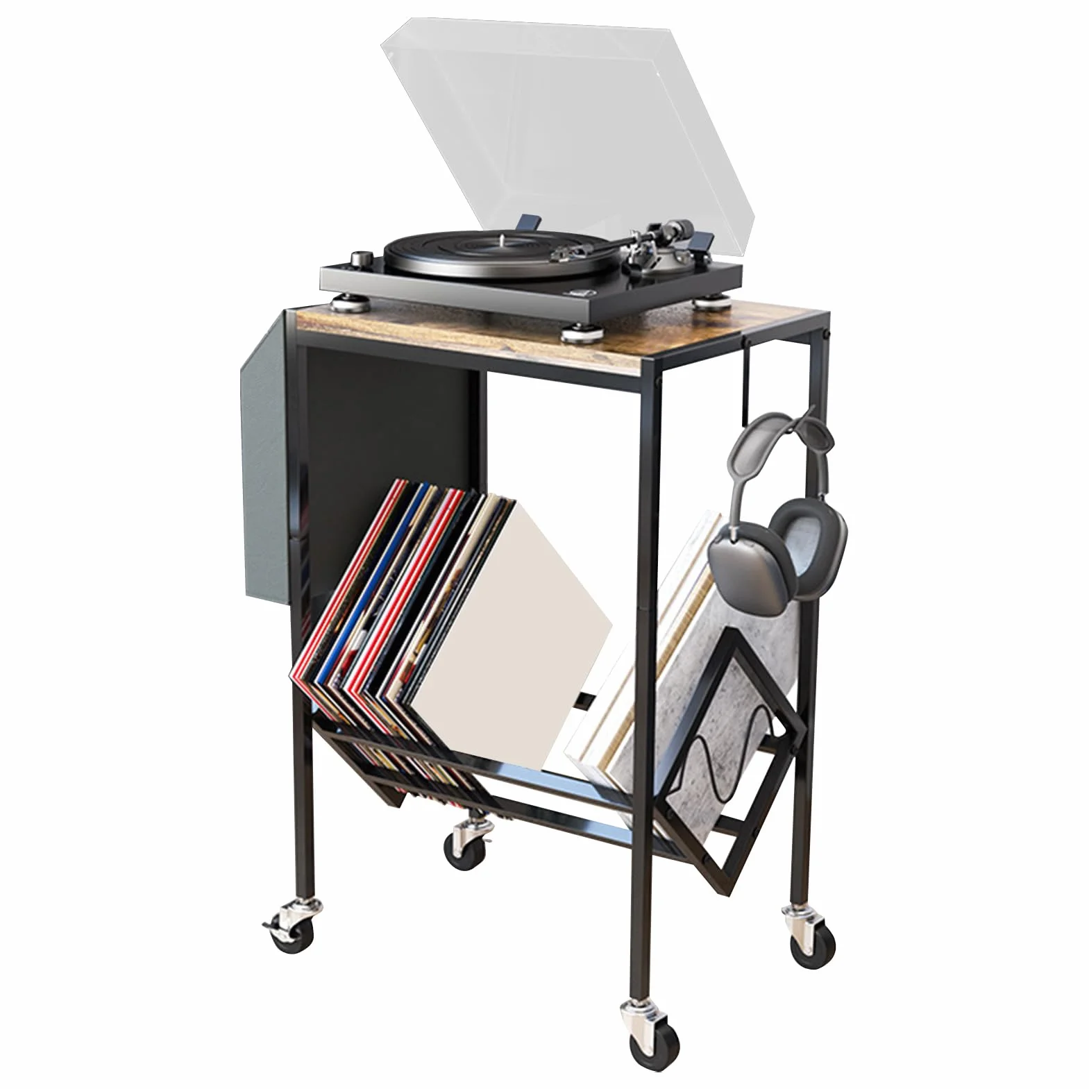 Organizer Na Płyty Dwupoziomowy stół z półką na albumy muzyczne | Półka Ekspozycyjna na Albumy Muzyczne Do Mieszkania Studia Łazienki Salonu Biura Sypialni