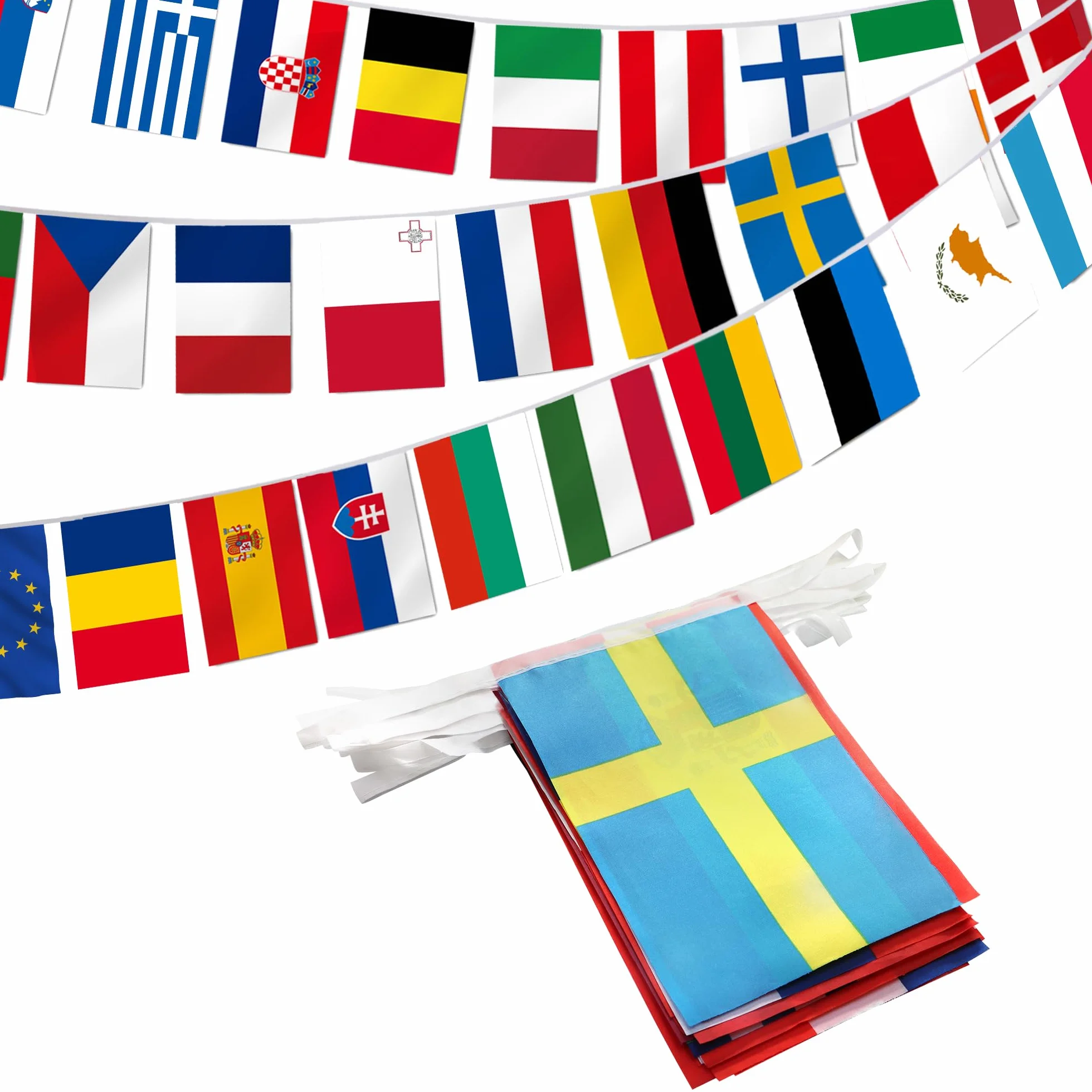 Anley flaga smyczkowa Unii Europejskiej, sztandar sznurkowy 27 krajów Unii Europejskiej, dekoracja na wielkie otwarcie, bar sportowy, imprezy imprezowe - 27 stóp 27 flag