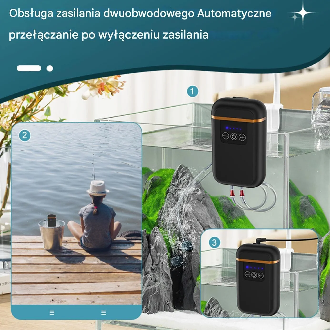 Aquarium Air Pump 1W Quiet Adjustable Rechargeable Oxygen Aerator
