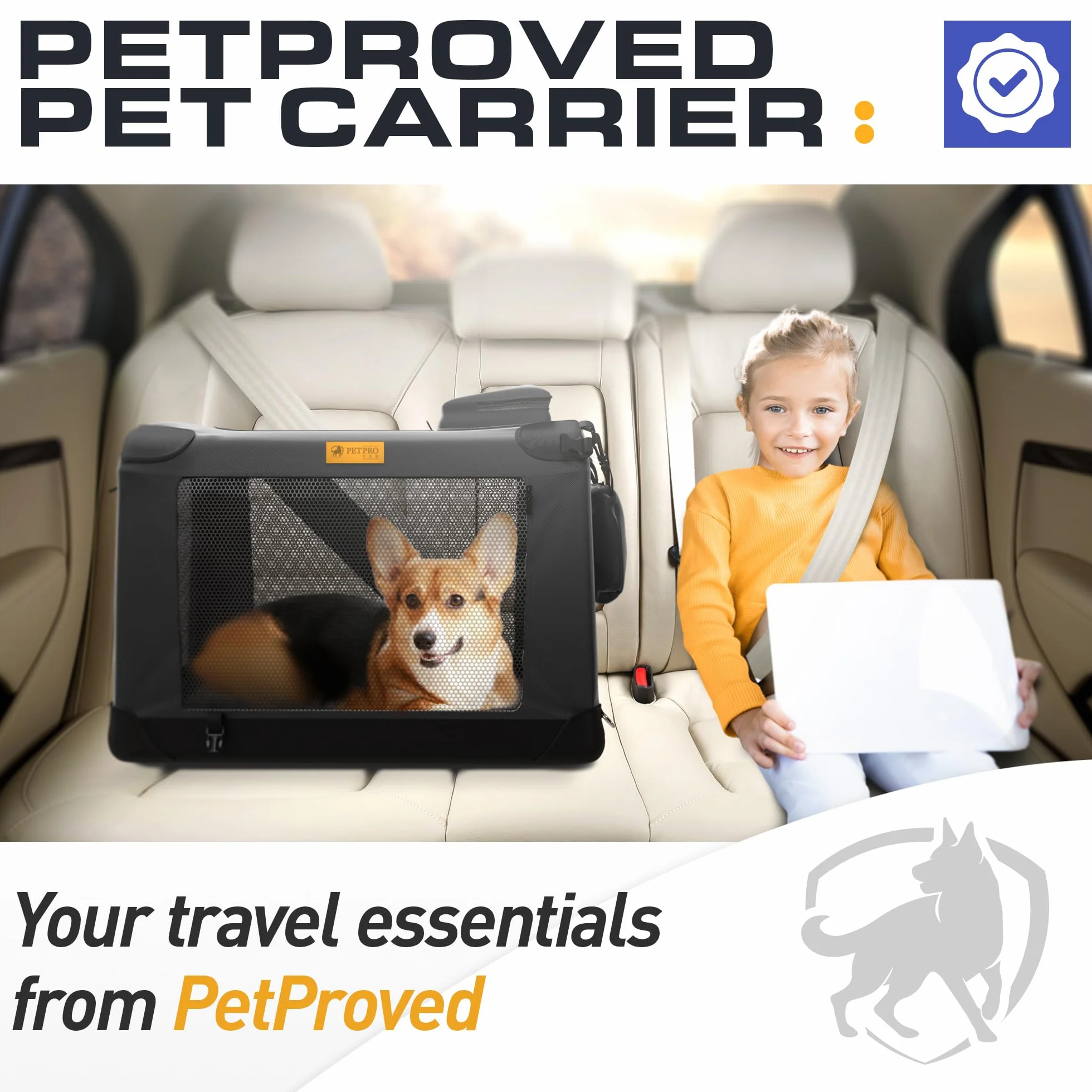 PETPROVED nosidełko podróżne dla psa, średnich psów, kota, składane, duża miękka tkanina, czarne (M)