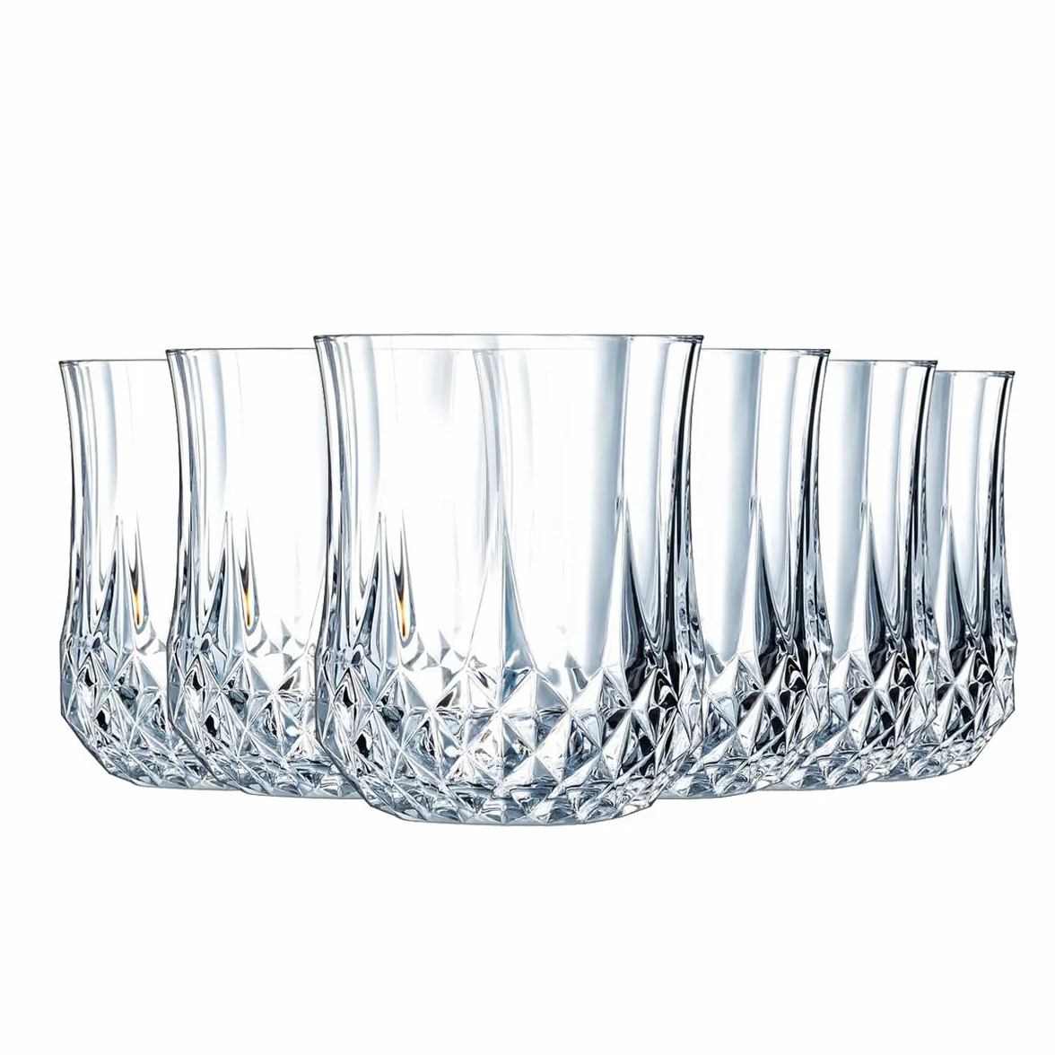 Cristal d'Arques Paris - Kolekcja Longchamp - 6 szklanek 23cl w Kwarx - Błyszczący, przezroczystość i wysoka wytrzymałość - Ikoniczne listwy - Wyprodukowano we Francji