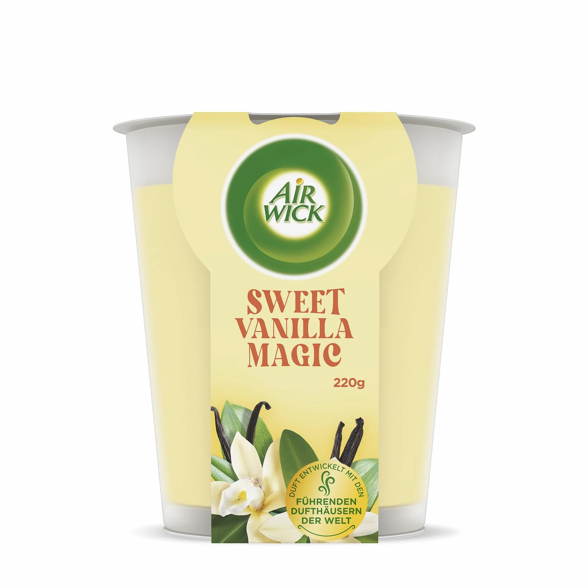 Air Wick Świeca zapachowa XL w słoiku – zapach: Sweet Vanilla Magic – czas palenia do 40 godzin – zawiera naturalne olejki eteryczne – świeca zapachowa 220 g