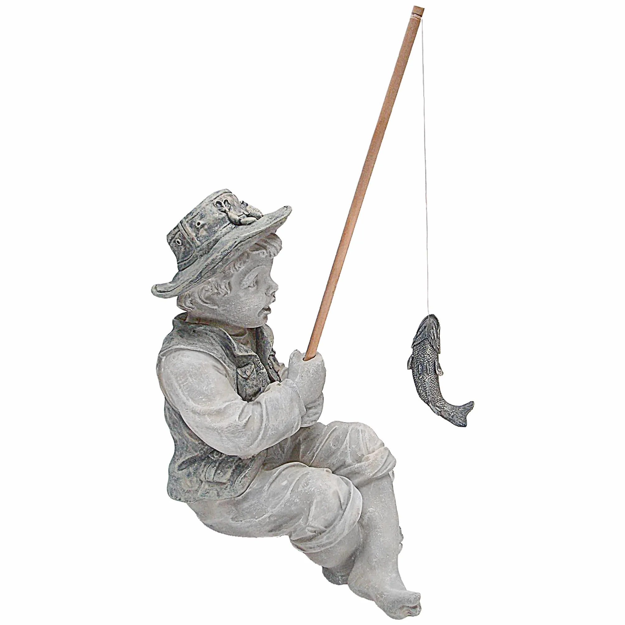 Design Toscano NG32122 Fryderyk Mały Rybak z Awinionu Chłopiec Wędkarstwo Ogród Statua, 38 cm, Żywica Poliestrowa, Dwukolorowy Kamień