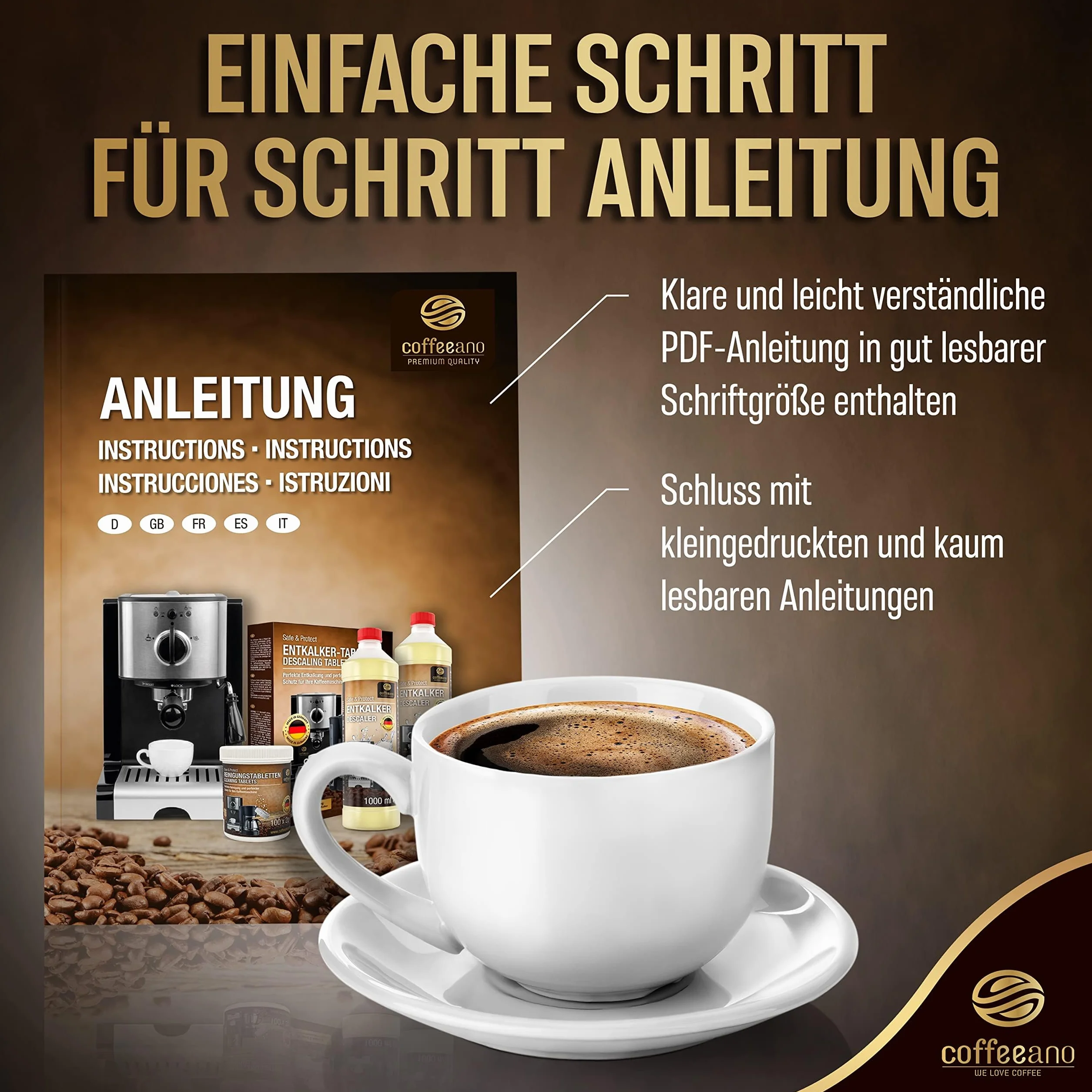 Coffeeano 2x 750ml środek do czyszczenia układu mleka do ekspresów do kawy i maszyn do kawy | 100 zastosowań | Dla Delonghi, Siemens, seria EQ, Jura, Krups, Bosch, Miele, Melitta, WMF i wielu innych.