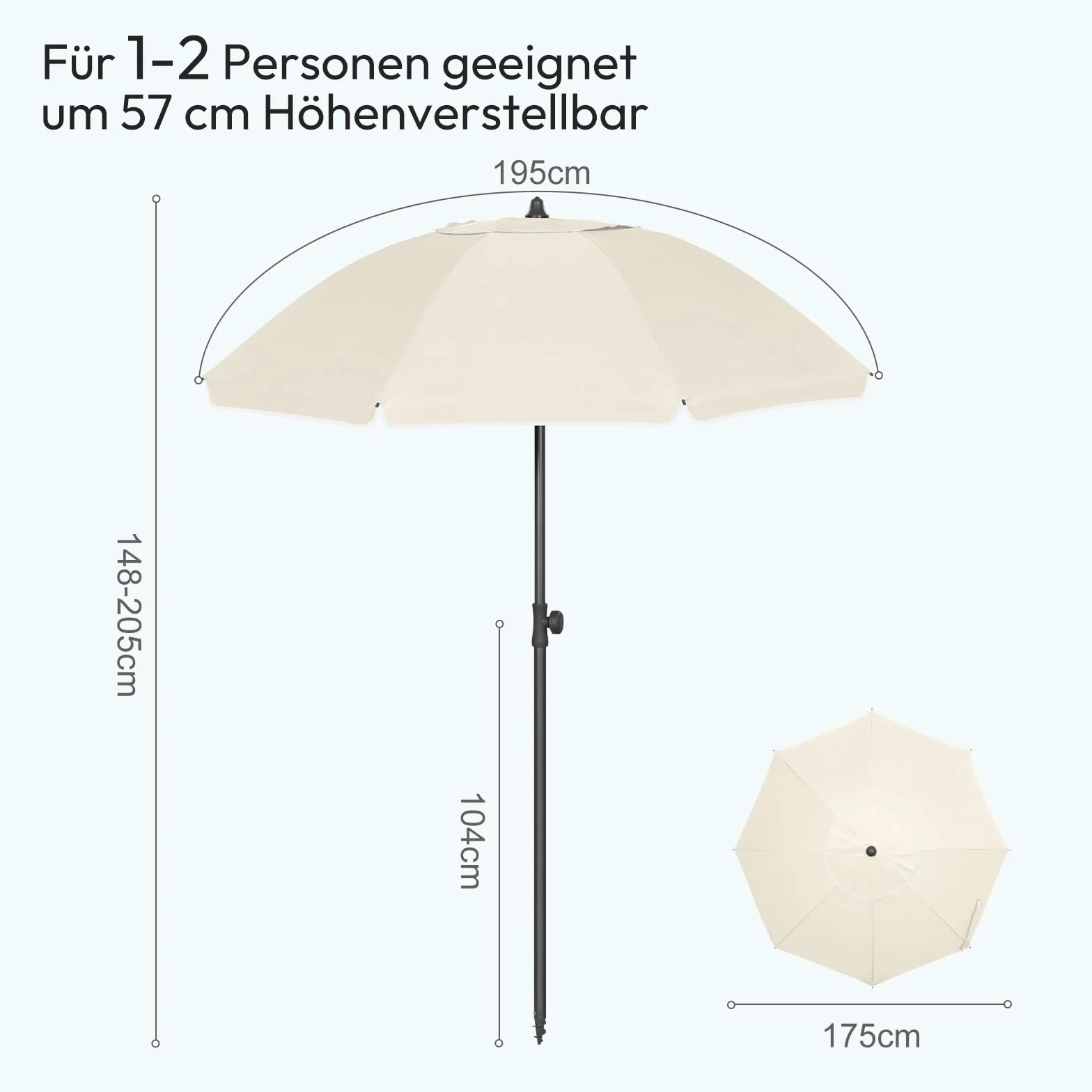 Laneetal Parasol plażowy φ135/155/175 cm, osłona przeciwsłoneczna z ochroną UV UPF 50+, regulacja wysokości i nachylenia, przenośny z torbą, wentylowany okrągły parasol do balkonu/ogrodu/plaży
