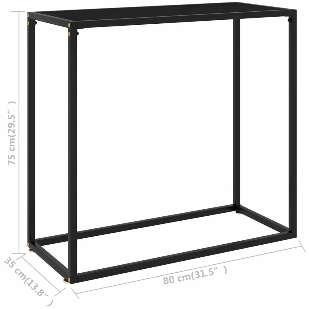 Générique Konsola stołowa czarna 80 x 35 x 75 cm szkło hartowane | Stal malowana proszkowo, wytrzymała i stabilna, łatwa do czyszczenia, stolik boczny do salonu