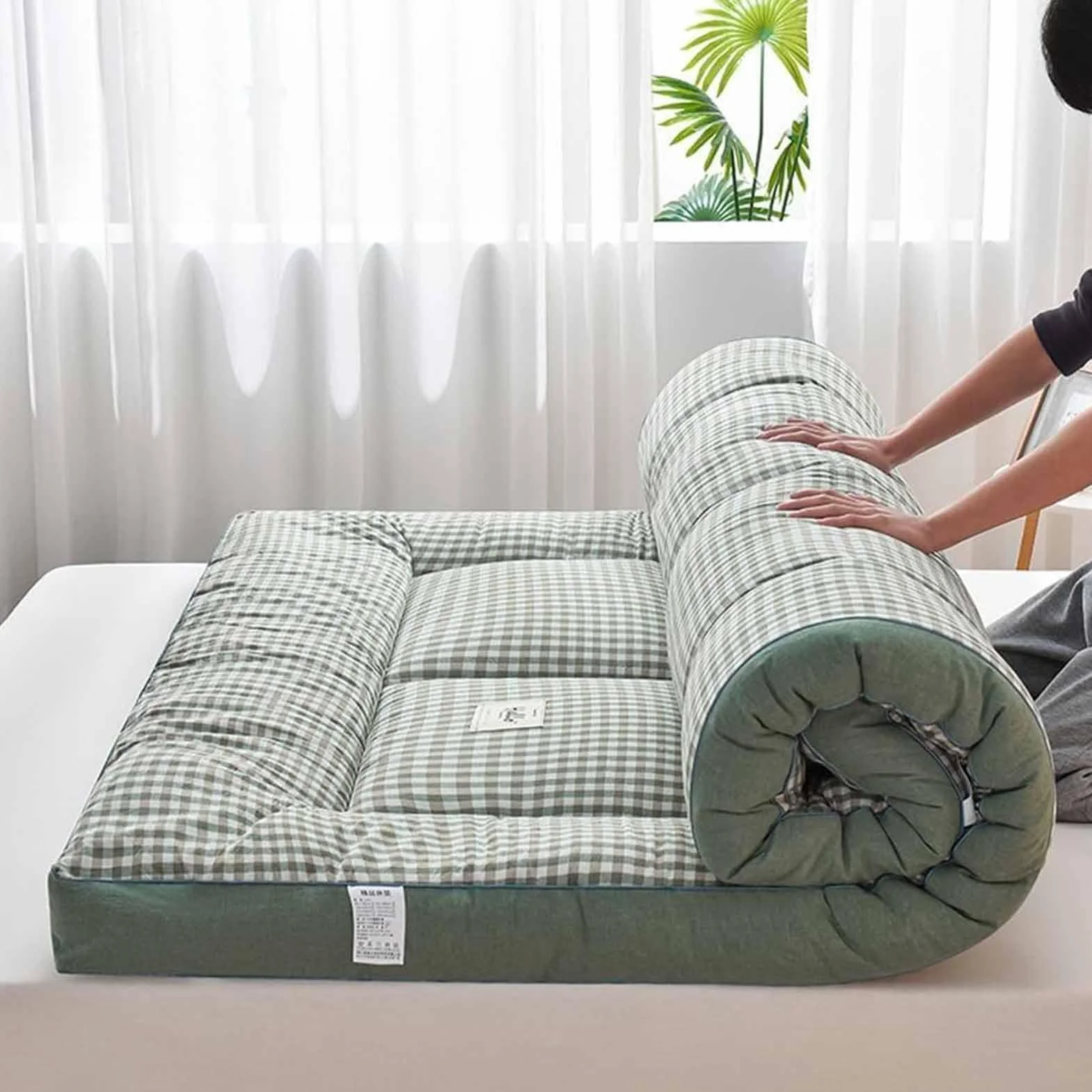 Składany i przenośny japoński materac Futon, miękki i oddychający materac Tatami, idealny na sofę, podłogę lub małe przestrzenie Green 100x200cm