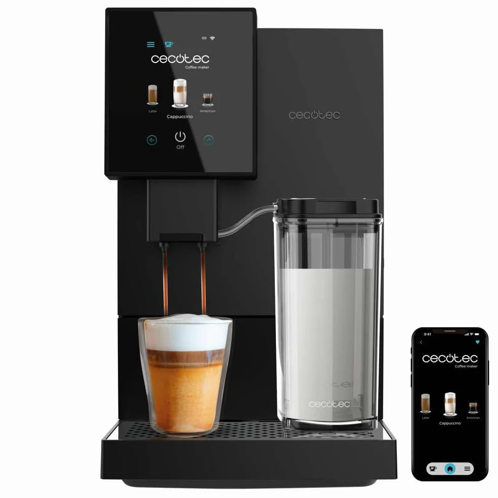 Cecotec Ręczny ekspres do kawy i Cappuccino Cremmaet Compactccino Connected. 30 odmian, zbiornik na mleko 400 ml, zbiornik na wodę 1,1 l, ekran TFT, Wi-Fi, pompa 19 bar, termoblok