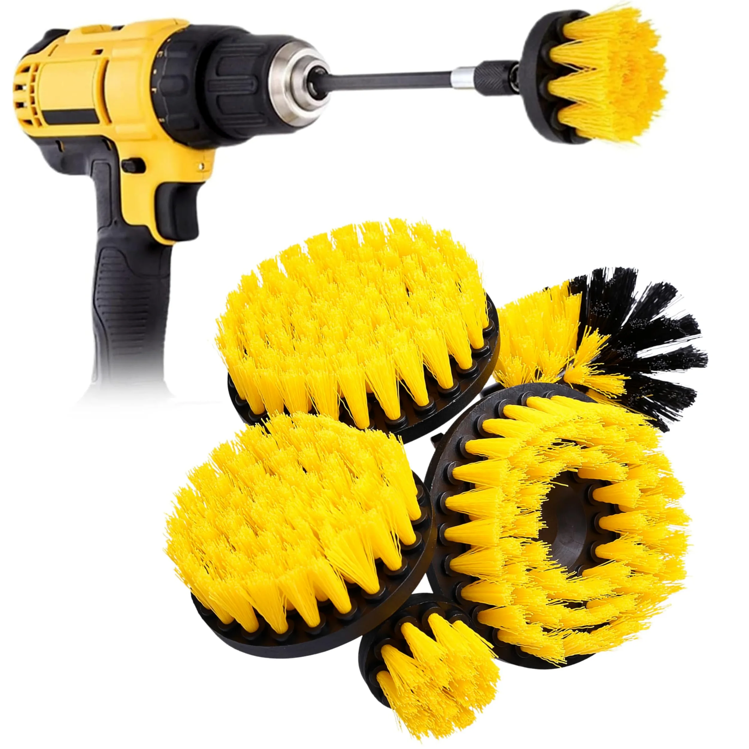 Purepower Zestaw 5 sztuk szczotek wiertniczych, szczotka do czyszczenia, szczotka do wkrętarki akumulatorowej, szczotka do tapicerki | zestaw do felg, płytek, kuchni, samochodu
