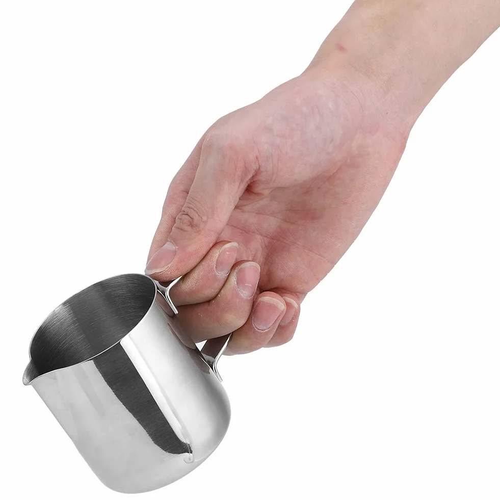 Kubek do spieniania kawy, srebrny MAGT ze stali nierdzewnej, trwały dzbanek do spieniania kawy, do użytku domowego, biura, sklepu, 200 ml