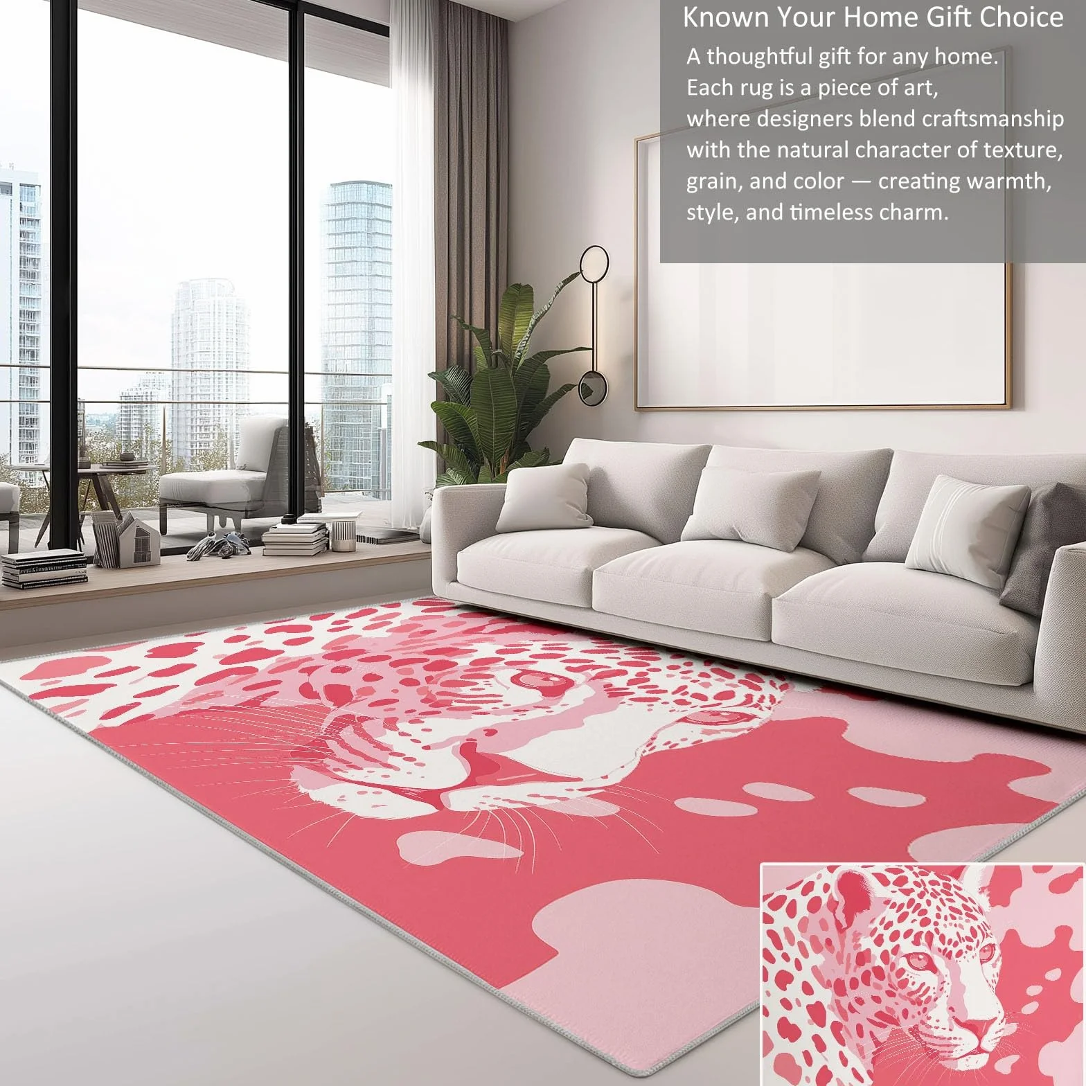 Générique Minimalistyczny dywan z nadrukiem 80 x 150 cm, tropikalne zwierzę lampart kolorowe klocki dywan do salonu można prać w pralce - trwały antypoślizgowy dywan do jadalni, przedpokoju, pokoju