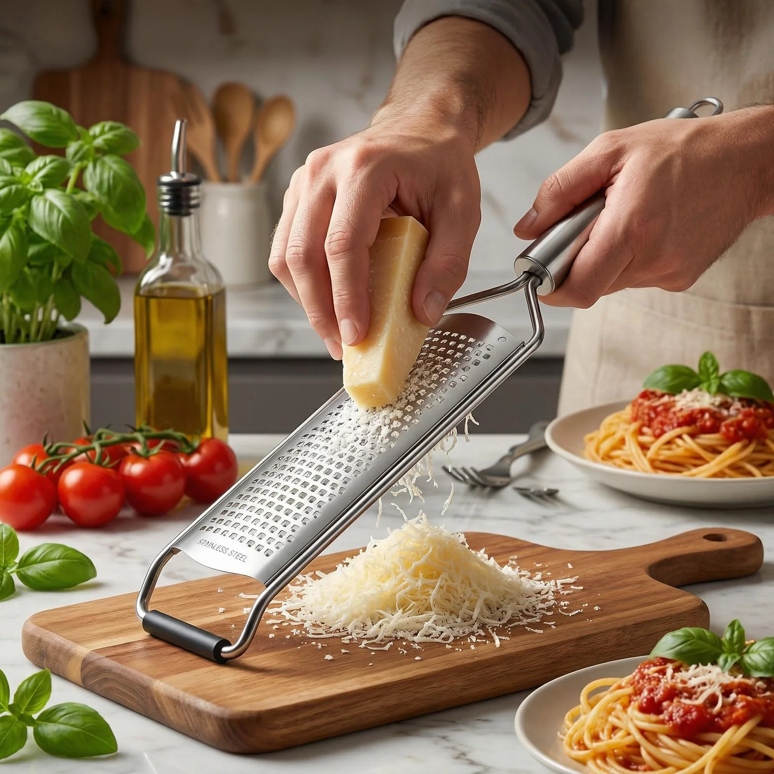 JJUNW Delikatna tarka do sera, spiner do sałatek, płaska tarka do sera tarki do czosnku z uchwytem, tarki ze stali nierdzewnej gadżety kuchenne materiały do dekorowania ciast osłona ochronna