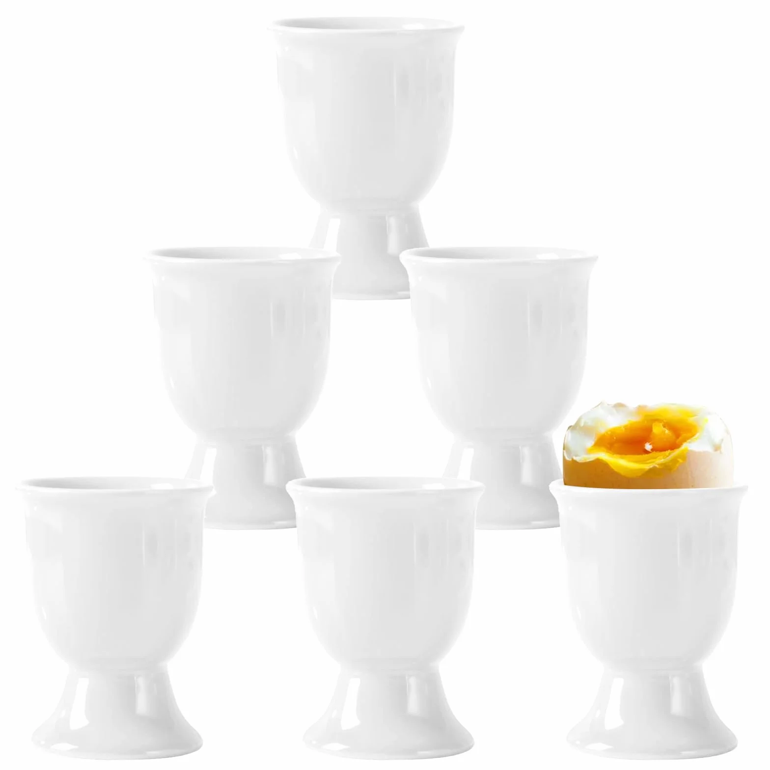 AKONE Porcelanowe kieliszki do jajek, 6 sztuk, ceramiczne, do jajek na śniadanie, zestaw białych, do jajek na twardo i miękko, kuchni, domu, restauracji
