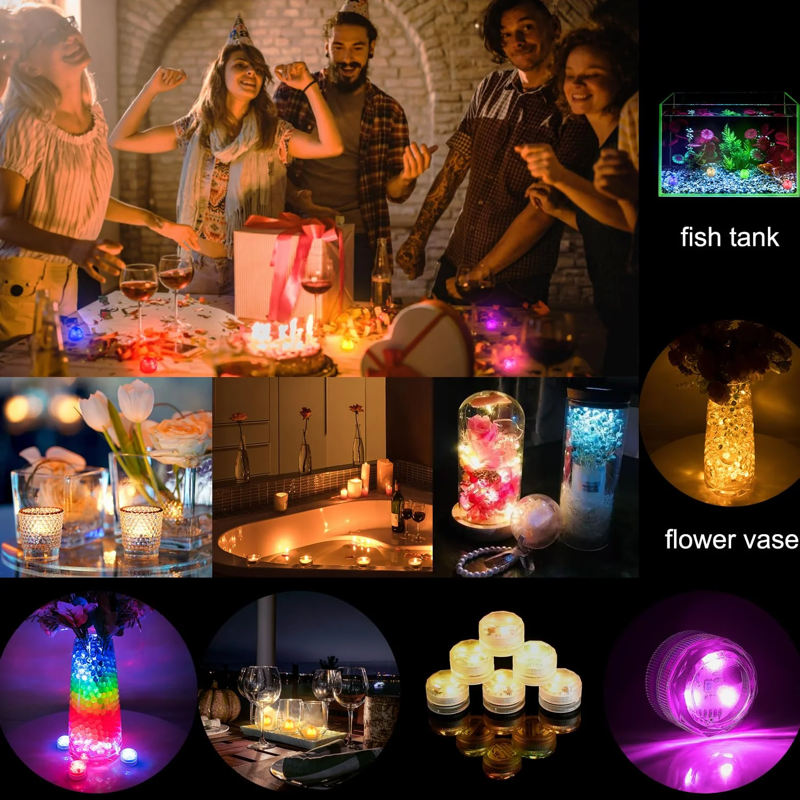 idyl light Mini podwodne oświetlenie LED z pilotem zdalnego sterowania, 20 sztuk podgrzewaczy RGB, zasilane bateriami, wodoszczelne, do wazonu, basenu, na wesele, imprezę, do dekoracji domu