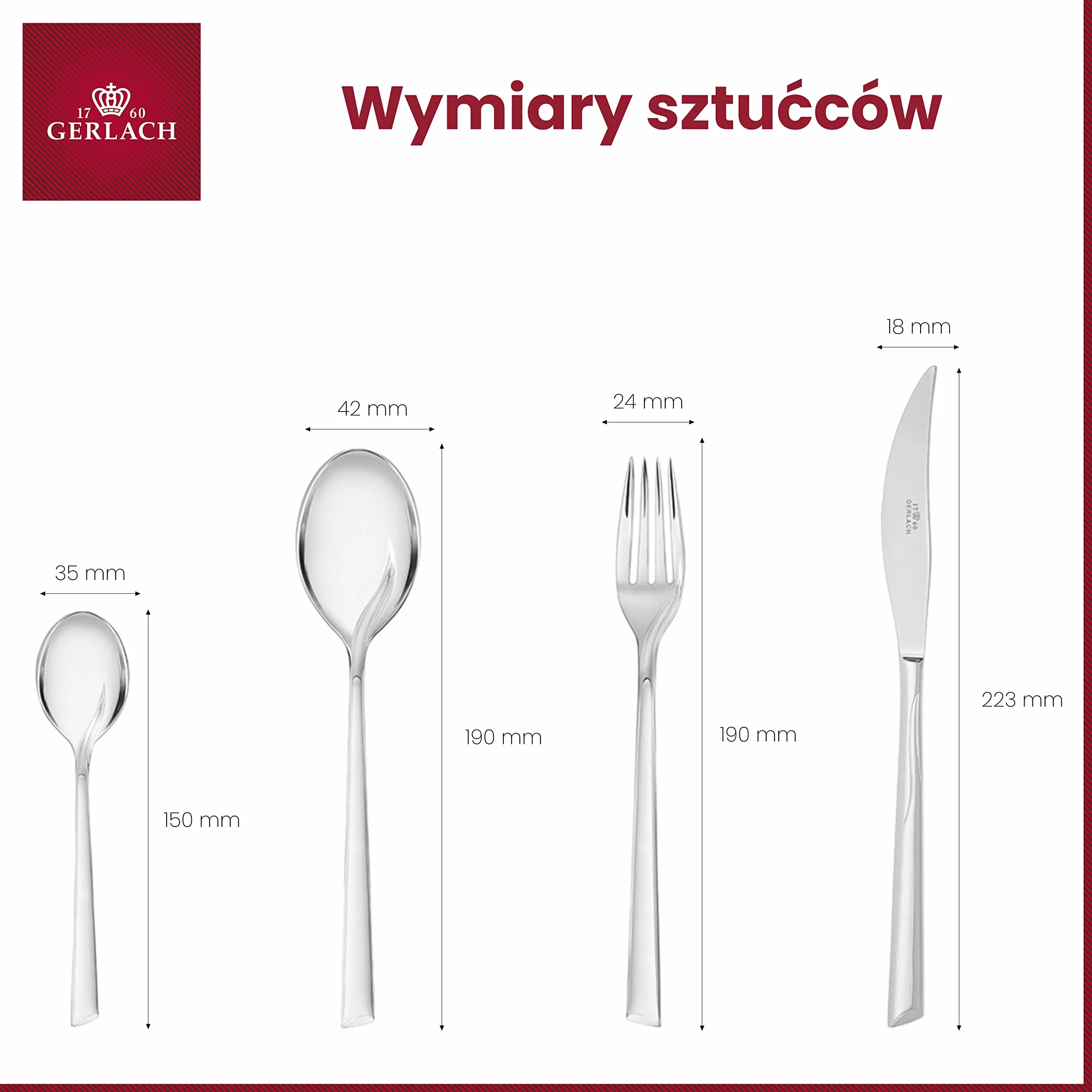 Gerlach FLAMES Zestaw Sztućców W Walizce Dla 12 Osób Ze Stali Szlachetnej Nierdzewnej Komplet Łyżka Widelec Nóż Obiadowy Łyżeczka Do Mycia W Zmywarce Połysk 52 x 42 x 10 cm 68 Elementów