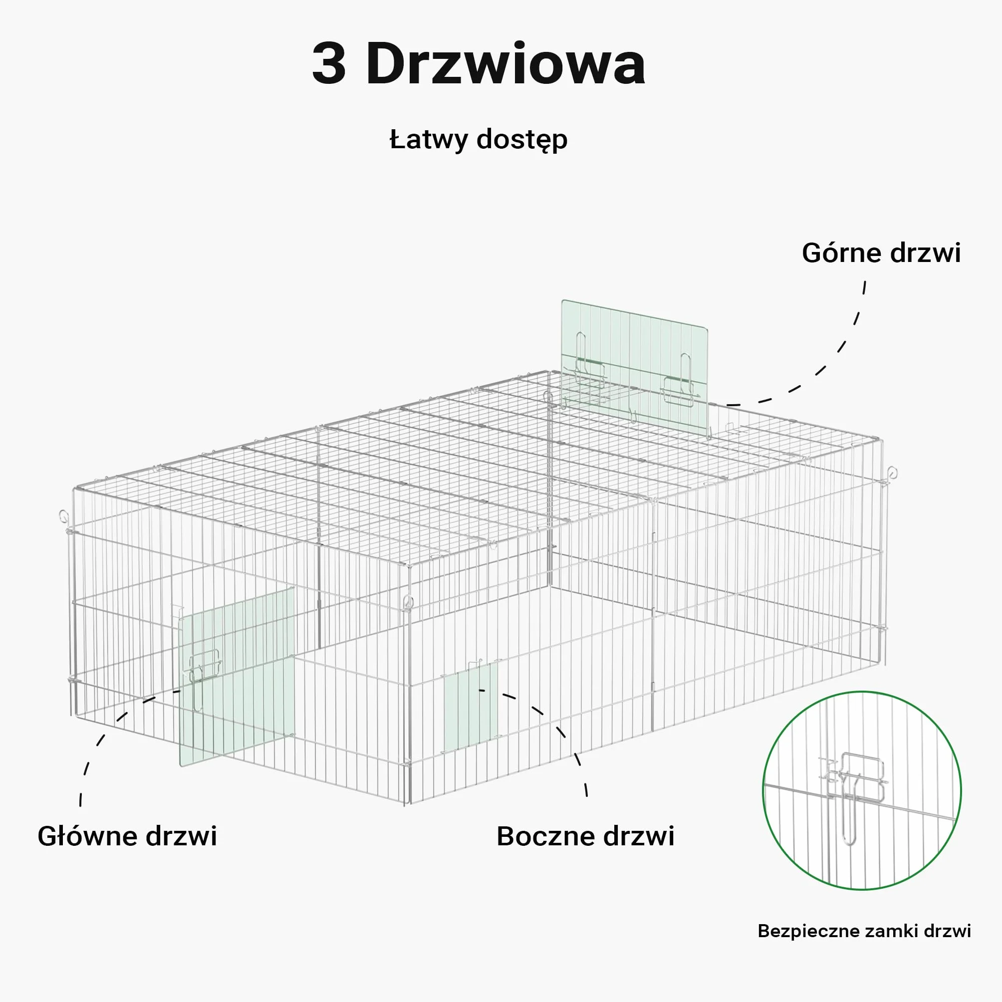 Wybieg dla małych zwierząt 216x116x65cm klatka z blokadą przed ucieczką i osłoną przeciwsłoneczną
