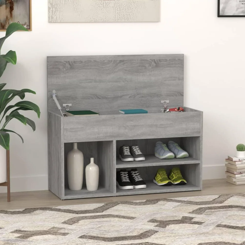 Szafka na buty Sonoma szara, 80 x 30 x 45 cm, materiał drewnopochodny z gładkim siedziskiem i dużą ilością miejsca do przechowywania butów, łyżki do butów lub artykułów dekoracyjnych