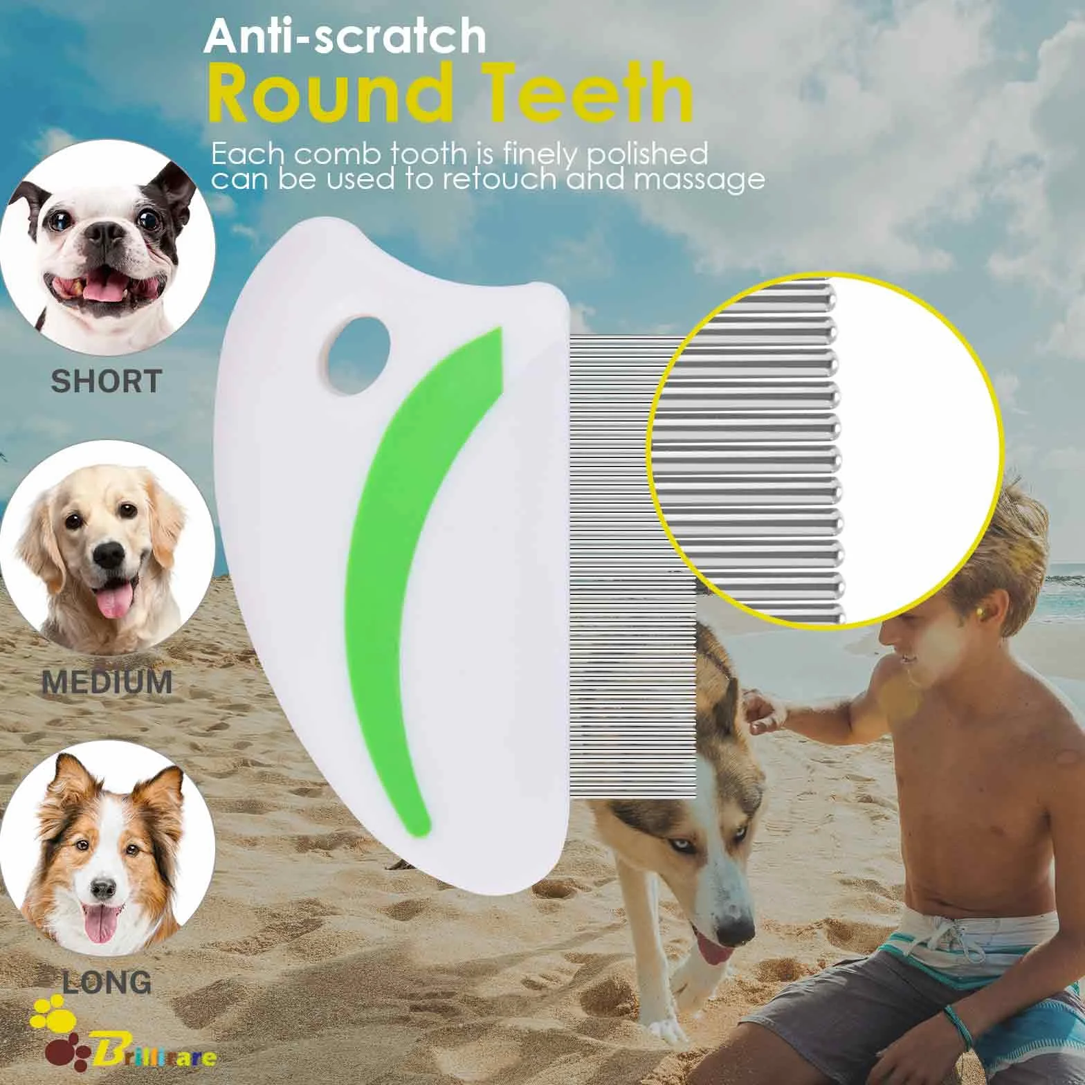Flea Lice Comb Stainless Steel Dog Cat Grooming Comb Rounded Teeth Pet Tear Stain Remover Dematting Tool