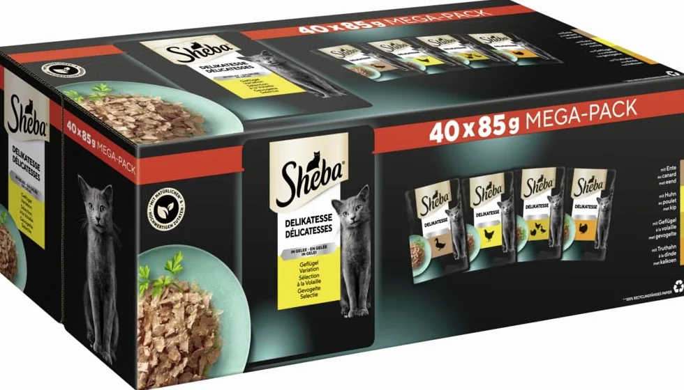 Sheba Delikatese Multipack Mokra Karma dla Kota 40x85g Saszetki z Drobiądzem w Galaretce