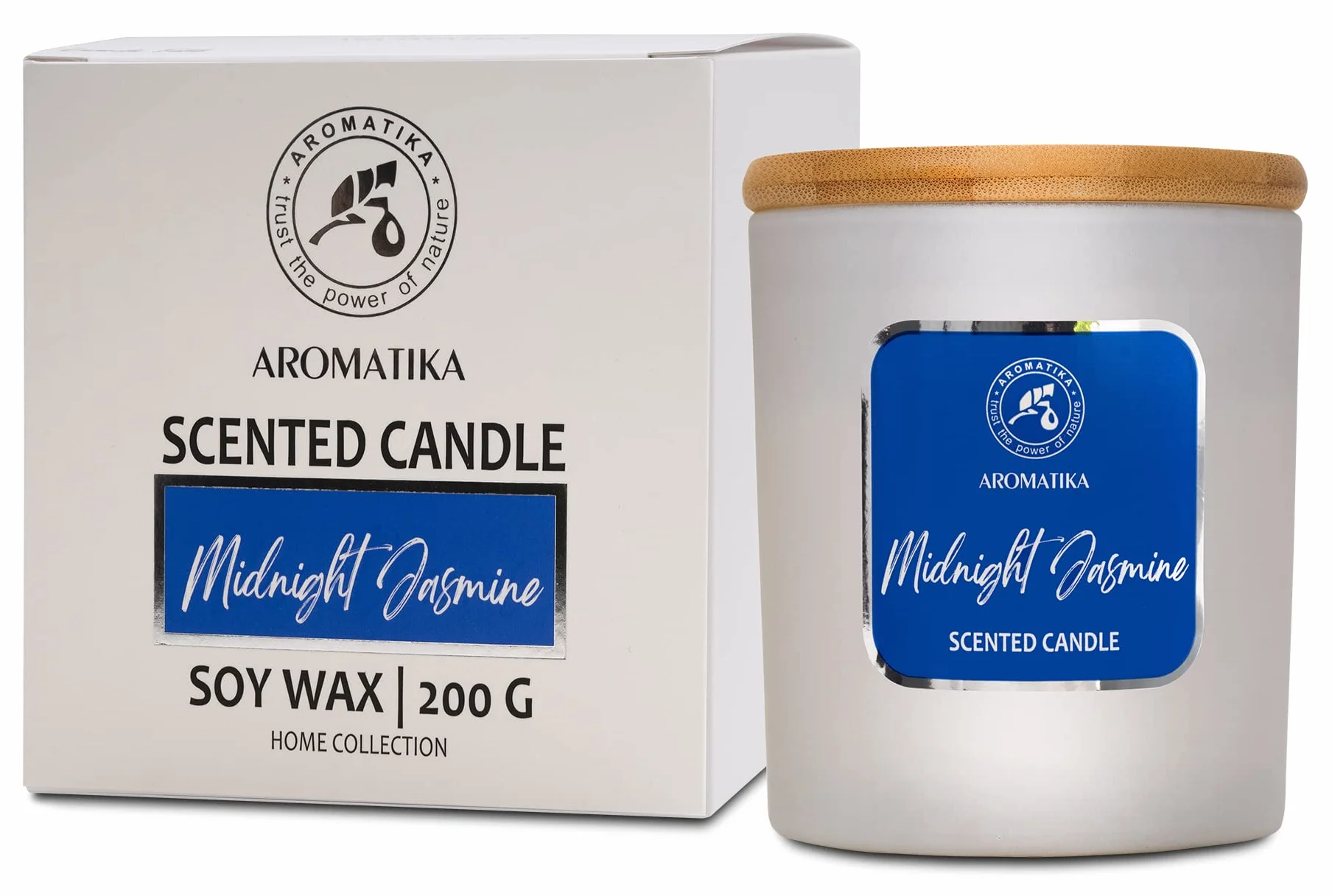 Scented Candle Midnight Jasmine - Soywax Candle with Essential Oil - Glass Candle Gift - Aromatherapy Candle - Up to 45 Hours Burn Time - Soy Wax Candles - Home Scented Candles