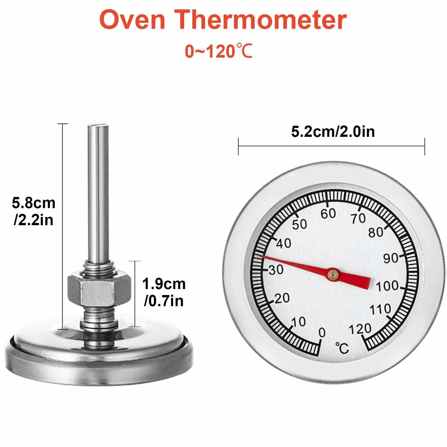 Colexy Termometr do grilla, analogowy, bimetalowy termometr ze stali nierdzewnej 0-120°C do pomiaru temperatury w komorze gotowania, do grillowania, pieczenia, wędzarni, pieca i pieca wędzarniczego