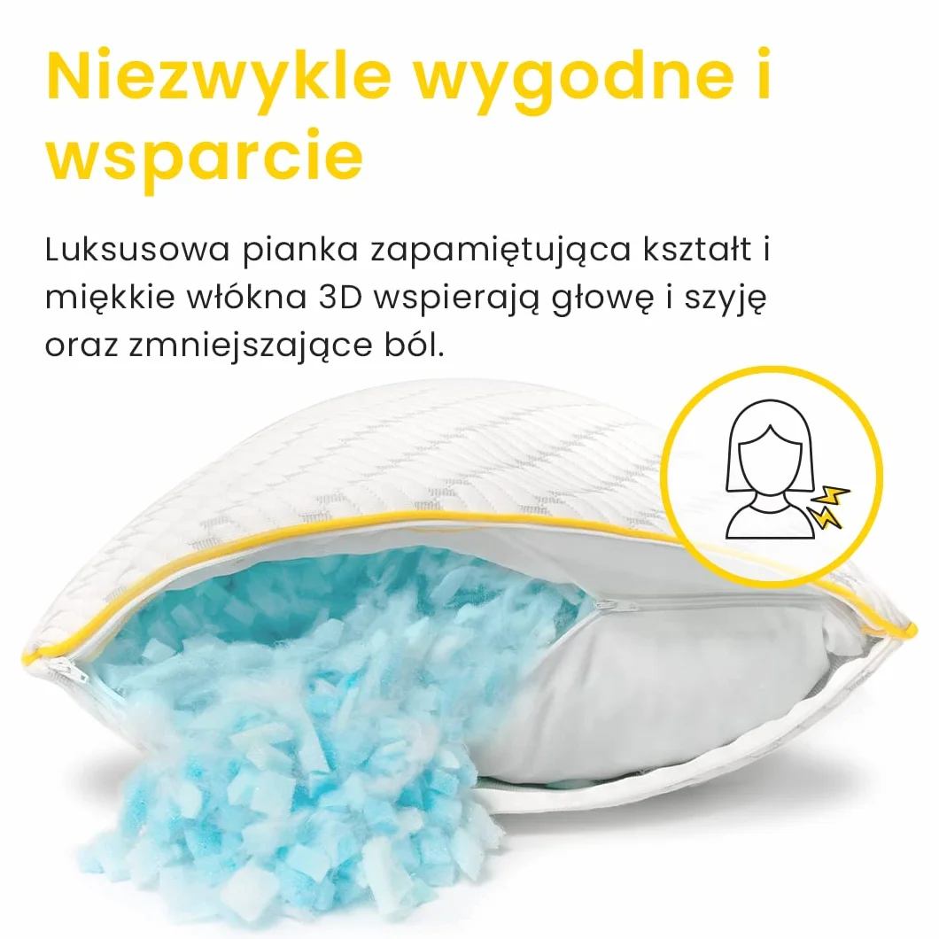 Cosi Home® Ergonomiczna Poduszka Chłodząca z Pianki Pamięci, Zapamiętująca Kształt, Z Bambusową Poszewką, Wypełnione Żelem Chłodzącym, Regulowana Wysokość, 2 szt w Zestawie