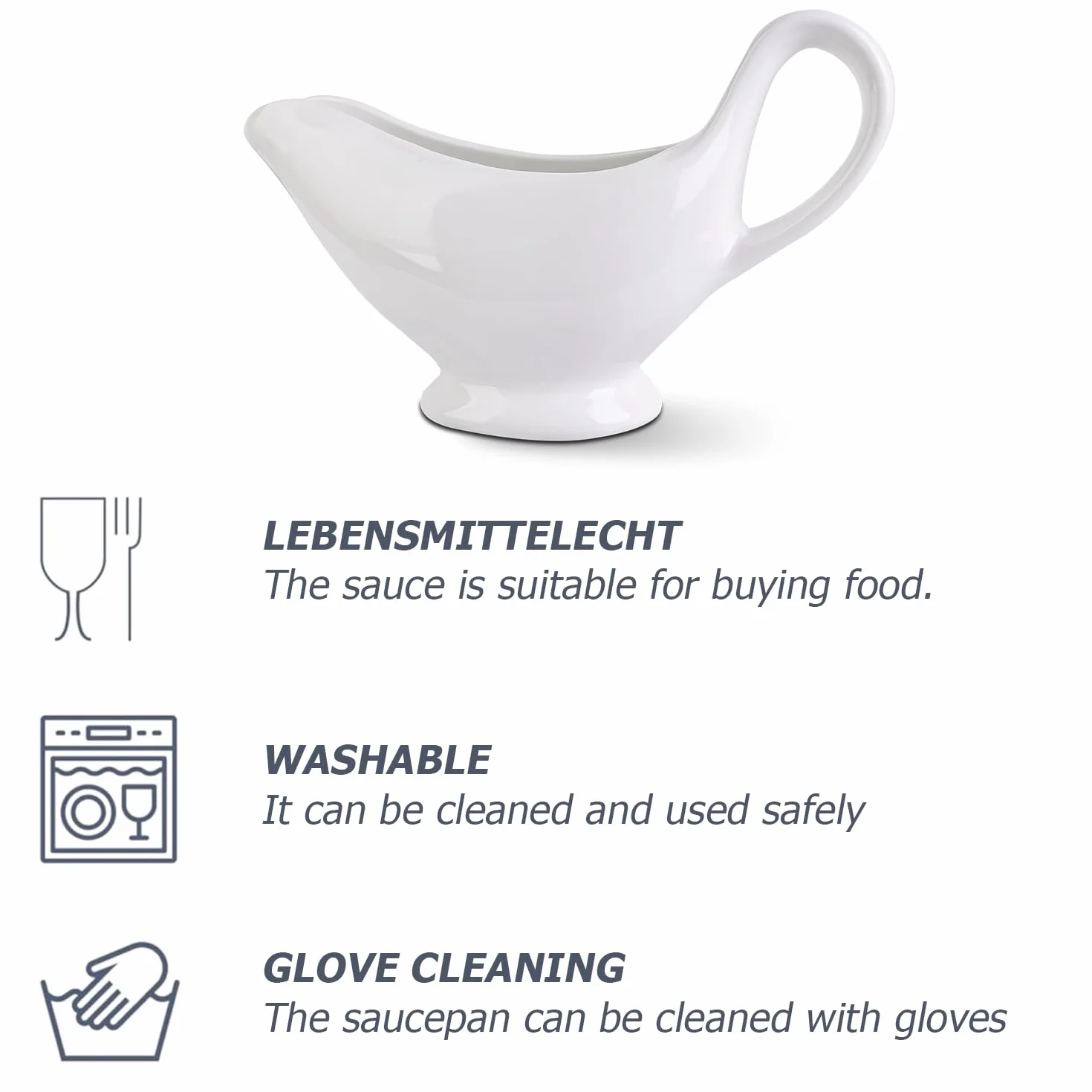 Porcelana sosjerka 300 ml, pojemnik na sosy z uchwytem, pojemnik na sosy, biały, sosjerka z dzióbkiem do ust, miska do serwowania, nadaje się do sosów, dressingów sałatkowych, bulionu mlecznego, soku