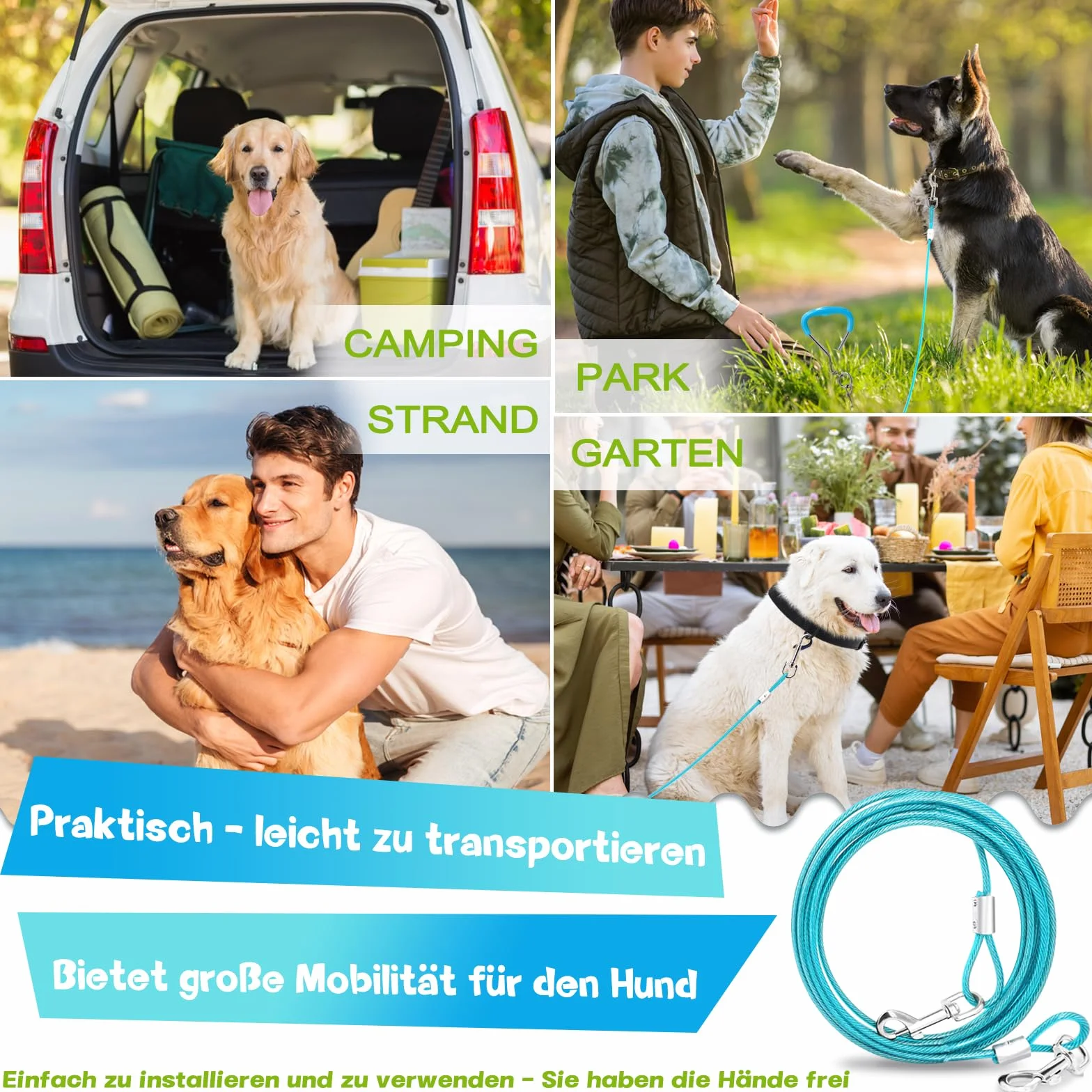 Supet palik gruntowy ze smyczą dla psów, duży, kołek, smycz dla psa, na plażę (tylko kołek gruntowy, zielony).