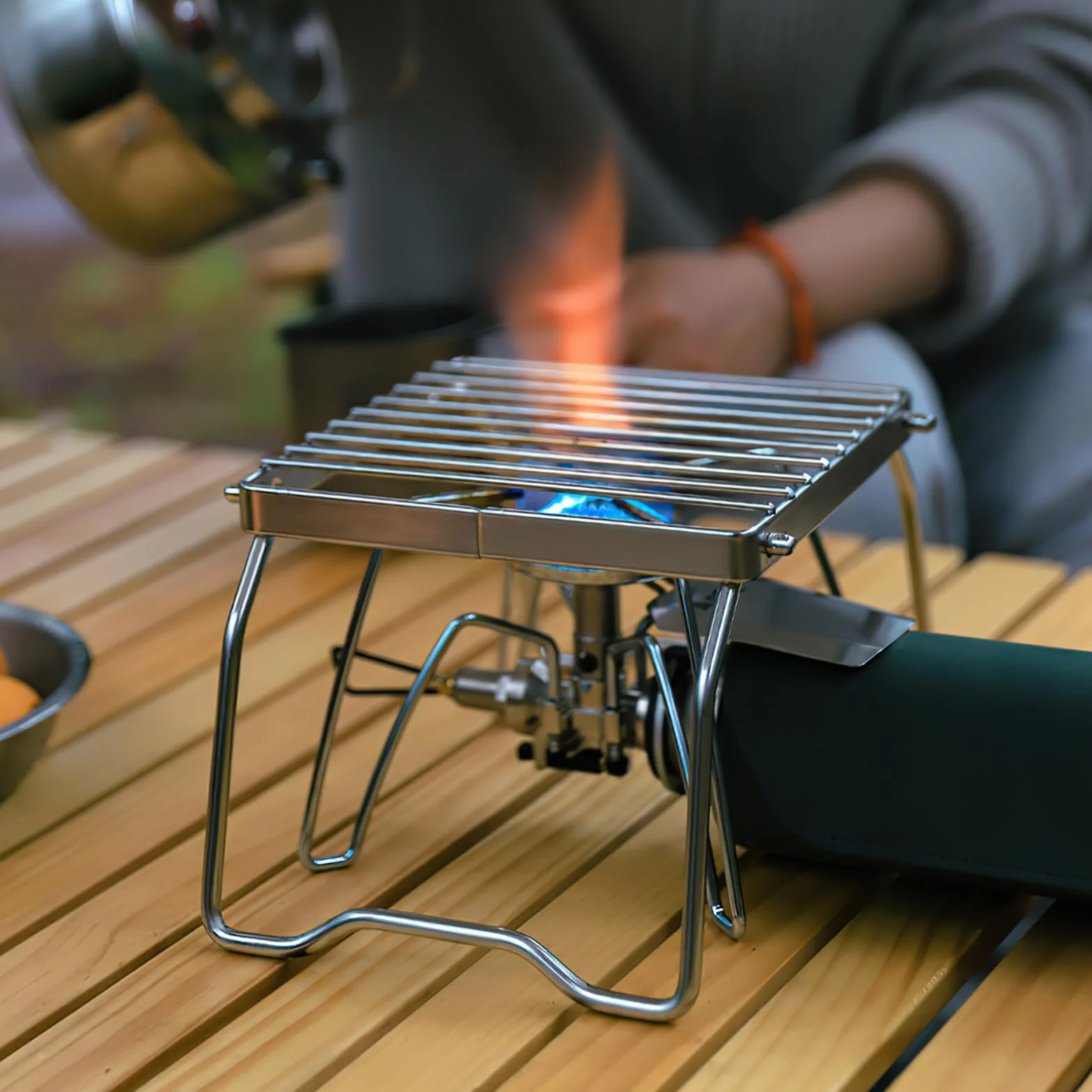 Składany grill kempingowy, przenośny, ze stali nierdzewnej, ruszt do grillowania na świeżym powietrzu, z torbą do przenoszenia, na piknik, wędrówki, kemping, do wędkowania