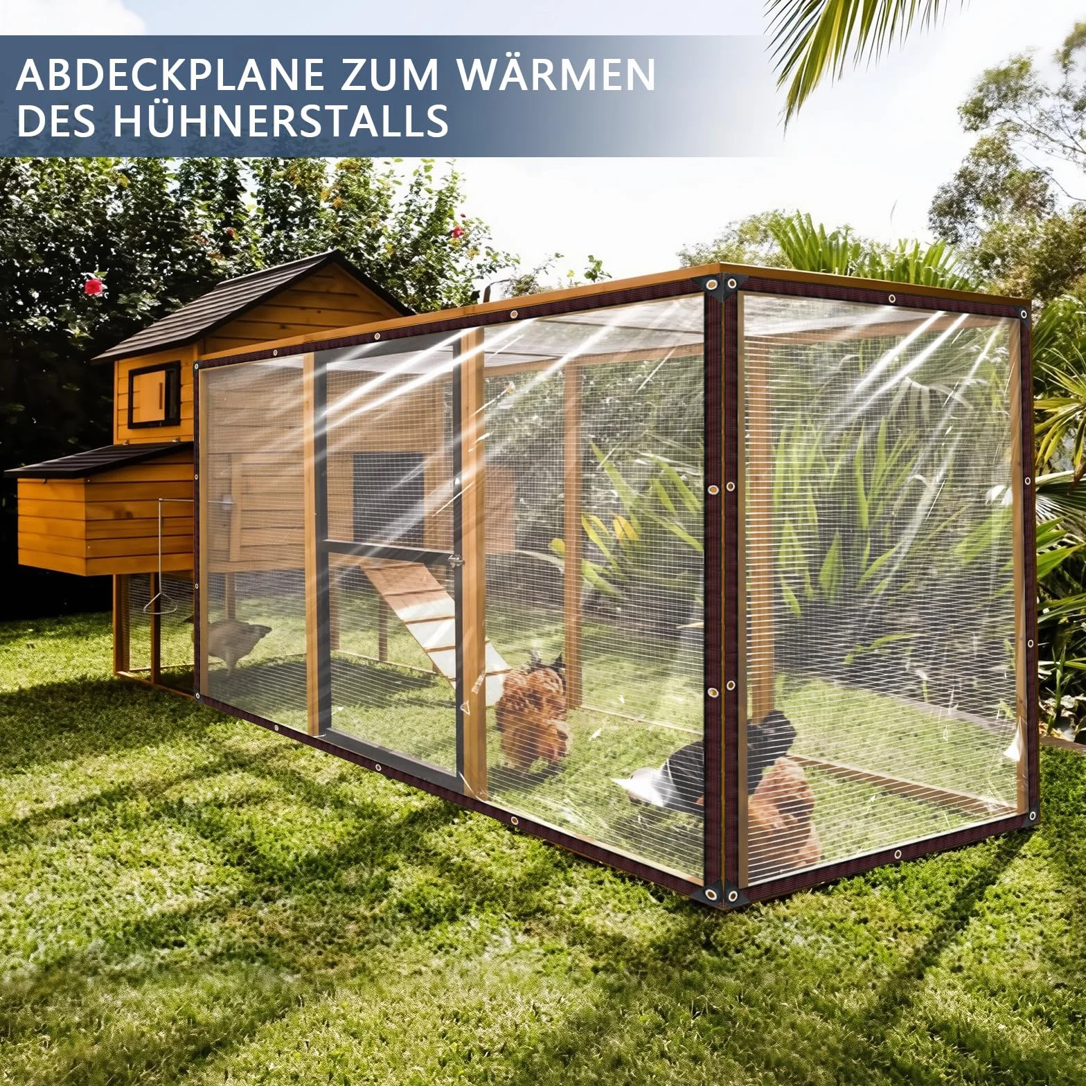 Wodoszczelna przezroczysta plandeka z oczkami, przezroczysta plandeka na meble ogrodowe, balkon, ochrona przed wiatrem, z linką do wiązania, 1 x 2 m