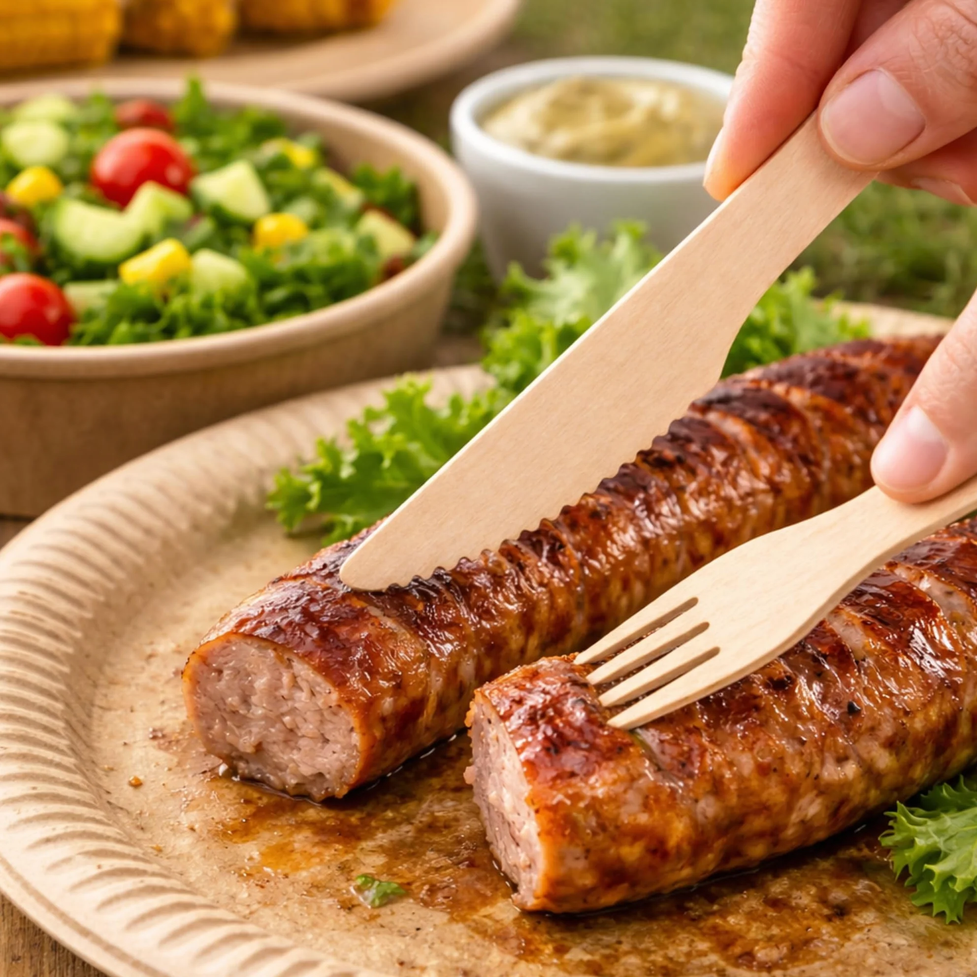 Pakomat Drewniane Noże 100 szt. - 16 cm Jednorazowe Noże z Drewna - Biodegradowalne sztućce na grill, imprezę, catering i camping - alternatywa bez plastiku