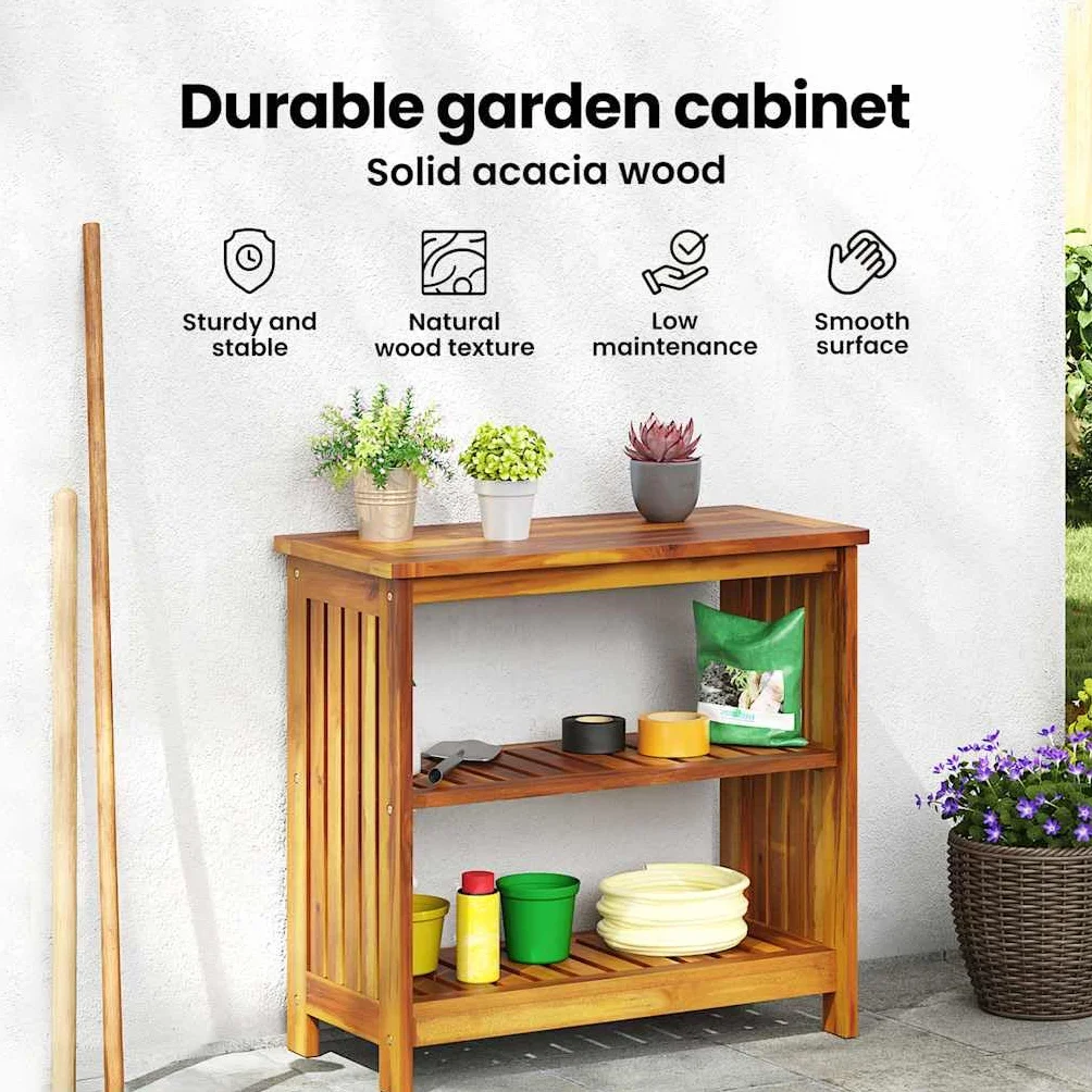vidaXL Szafka ogrodowa Naturalny 75 x 35 x 70cm Lite Drewno Akacji, Nowoczesna szafka ogrodowa z akacji, przechowalnia narzędzi, solidne drewno, odporna na warunki pogodowe