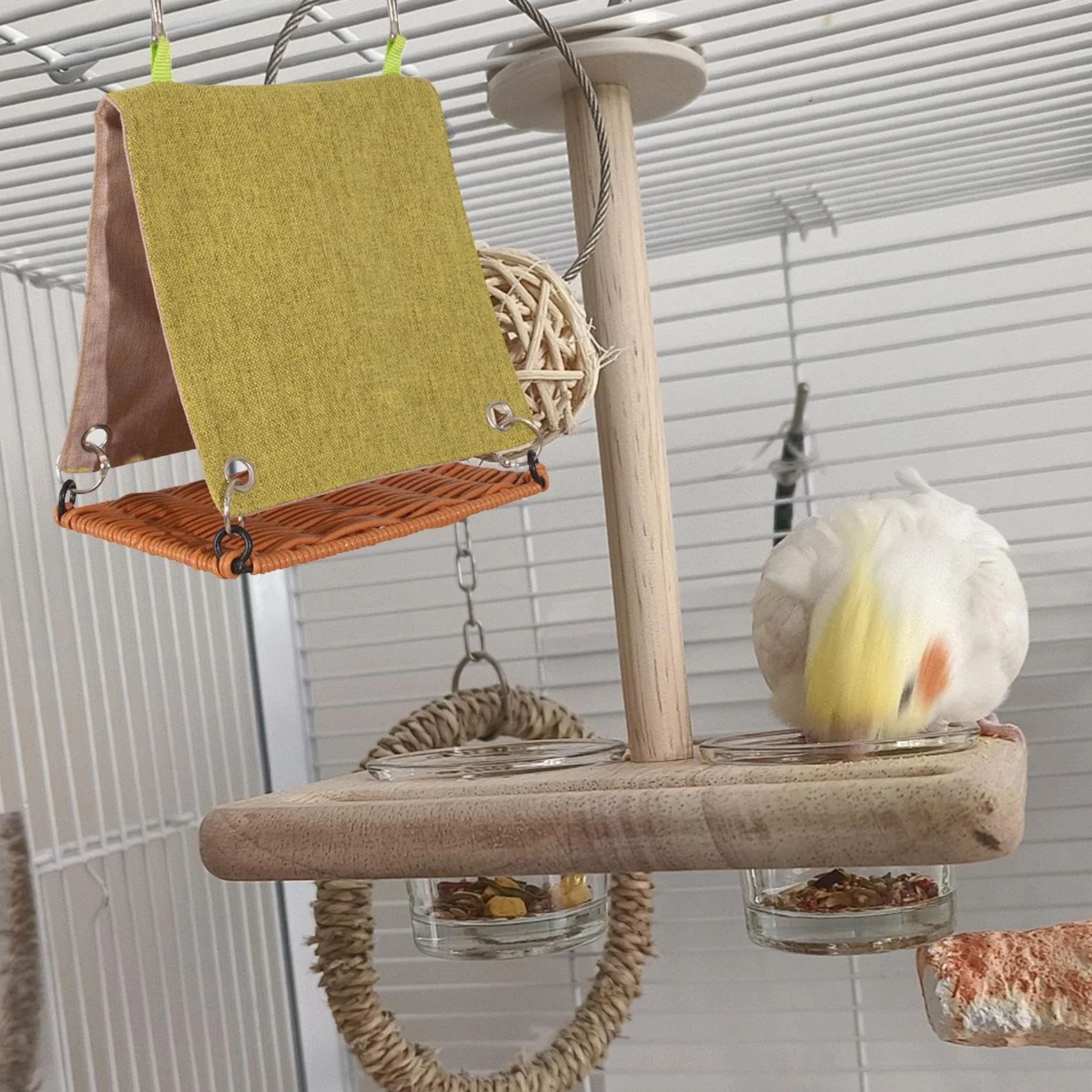 Rattan Swing Bird Hut Hammock 5.91x3.94x5.51 inches Cozy Nest Cage Accessory for Lovebirds Parakeets Cockatiels Budgies