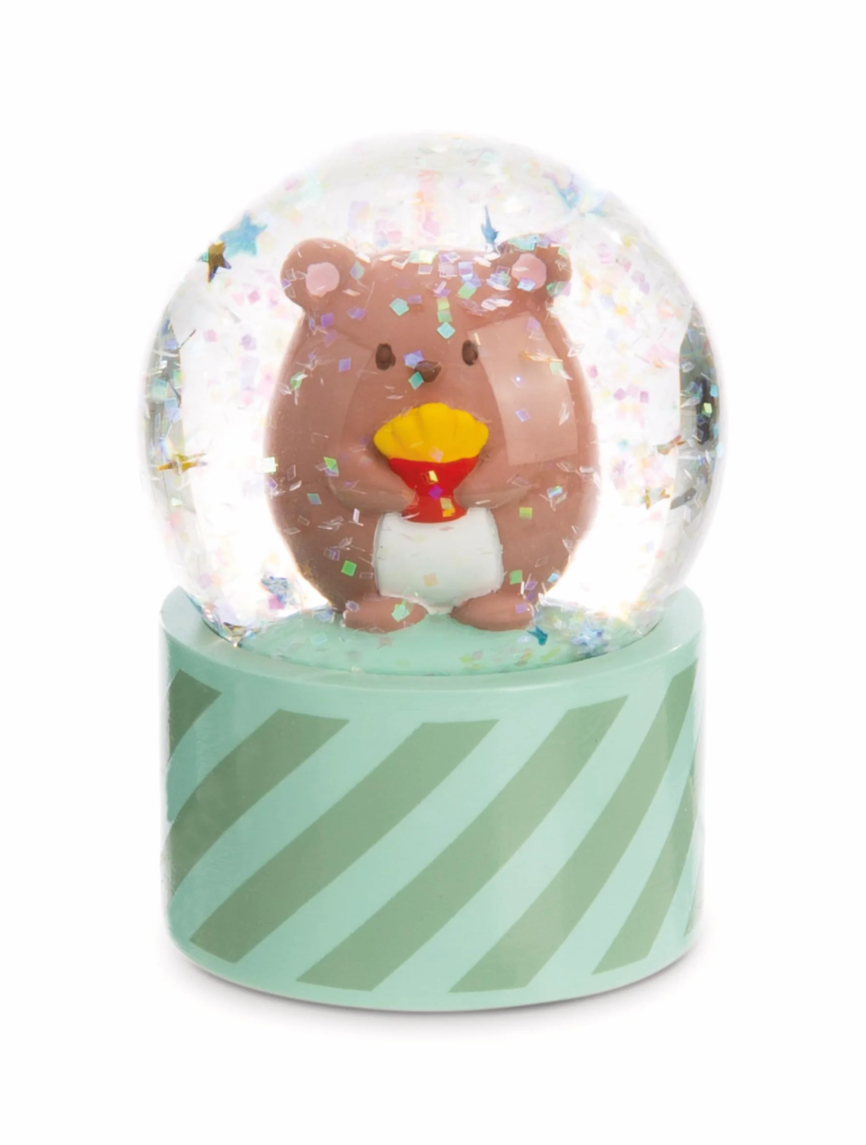 NICI 61825 mymochi kula śnieżna brokatowa do wstrząsania, kula z misiem Nomo, akcesoria dekoracyjne w stylu kawaii, szklana kula, pomysł na prezent dla przyjaciół, 6,5 cm, zielony