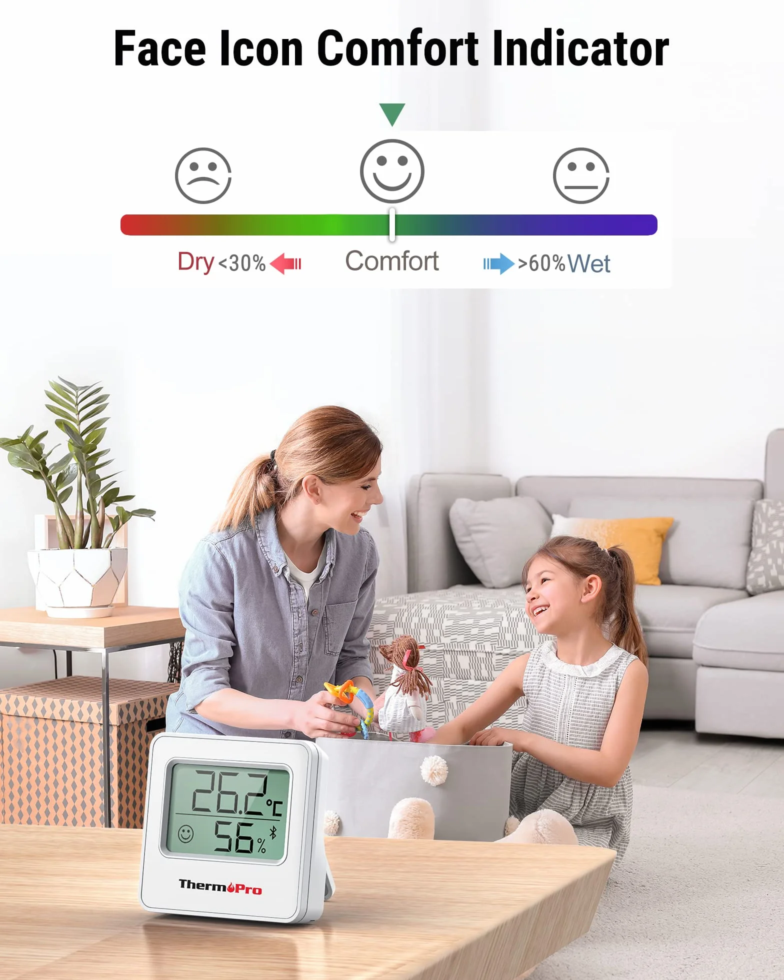 ThermoPro TempPro 80M Termometr Bluetooth, Cyfrowy higrometr ze zdalnym monitorem temperatury i wilgotności oraz inteligentnym aplikacją, Termometr Dom z maksymalnymi i minimalnymi rejestrami
