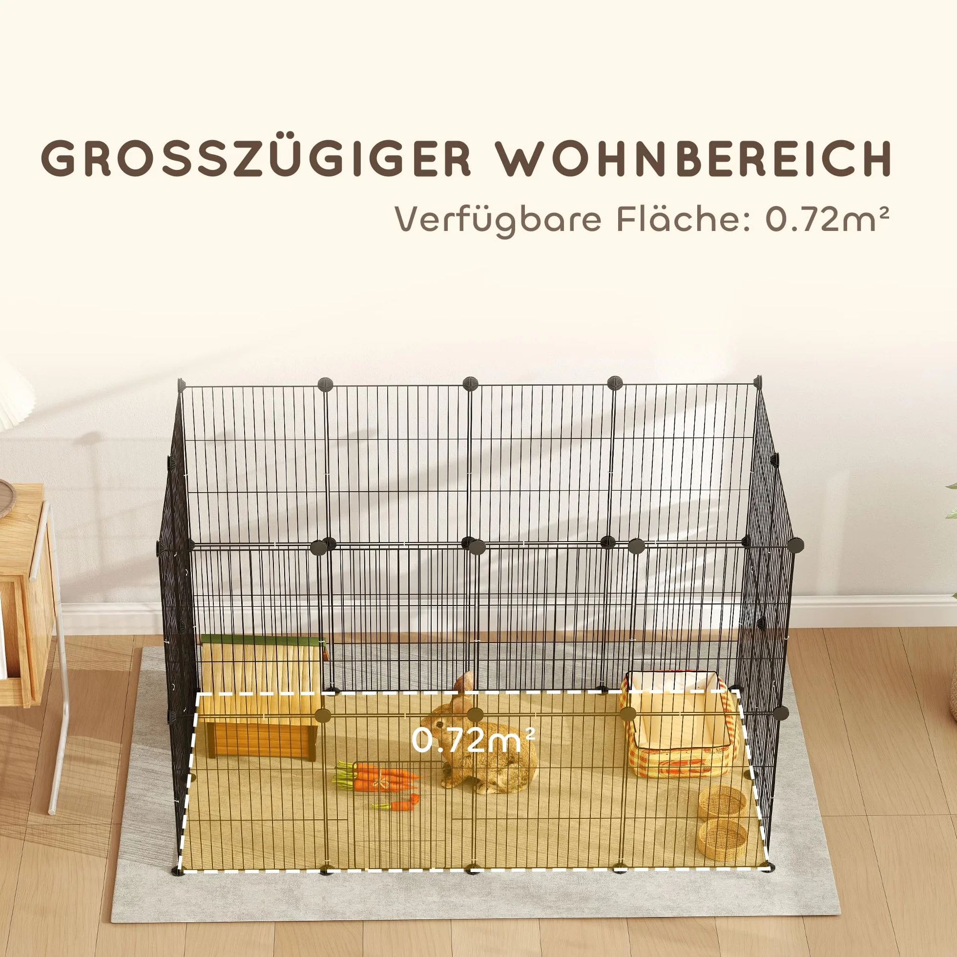 PawHut Wybieg dla królików, świnek morskich, małych zwierząt, z drzwiami i kratką ze stali, do wnętrz, 120 x 60 x 80 cm, czarny