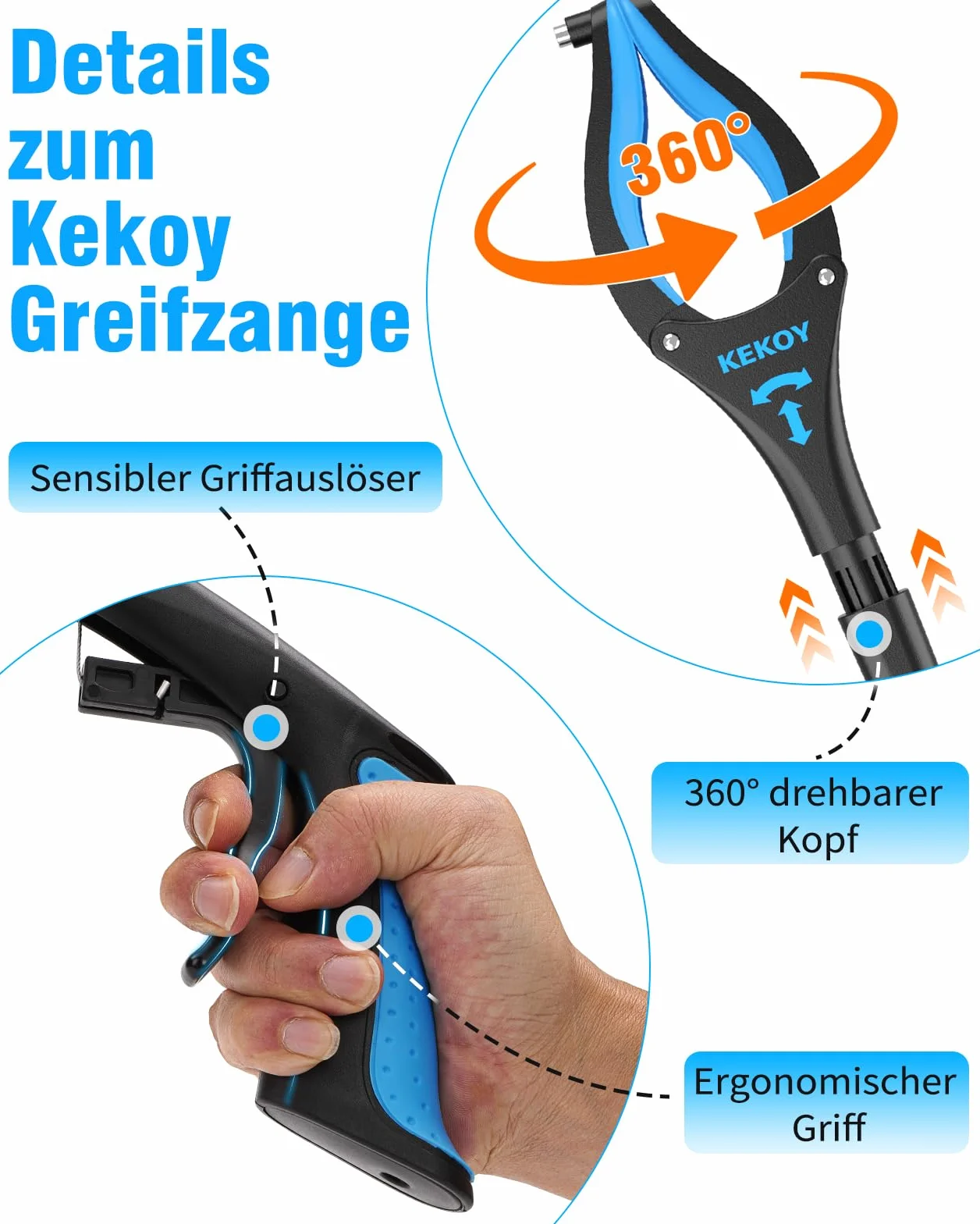 Kekoy Szczypce chwytakowe dla seniorów, aluminiowe szczypce do śmieci, składane chwytaki dla seniorów, obrotowe, bardzo długie ramię chwytania, pomoc w chwytaniu dla osób z magnetycznymi końcówkami