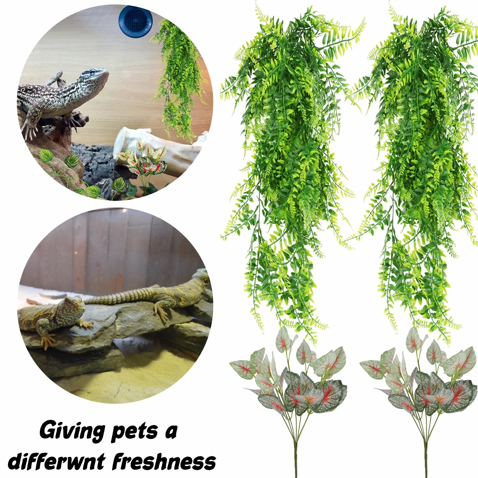 QUOZUO sztuczna wisząca roślina do terrarium dla gadów kameleonów jaszczurek węży