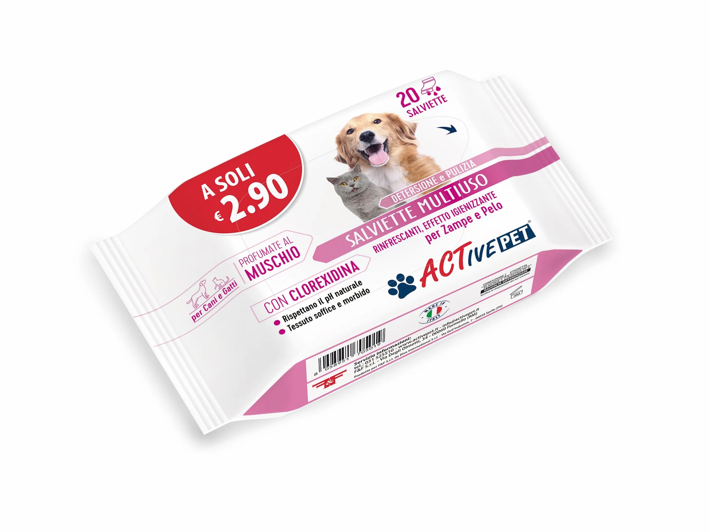 F & F Active Pet Chusteczki wielofunkcyjne z chlorheksydyną dla psów i kotów, 20 szt