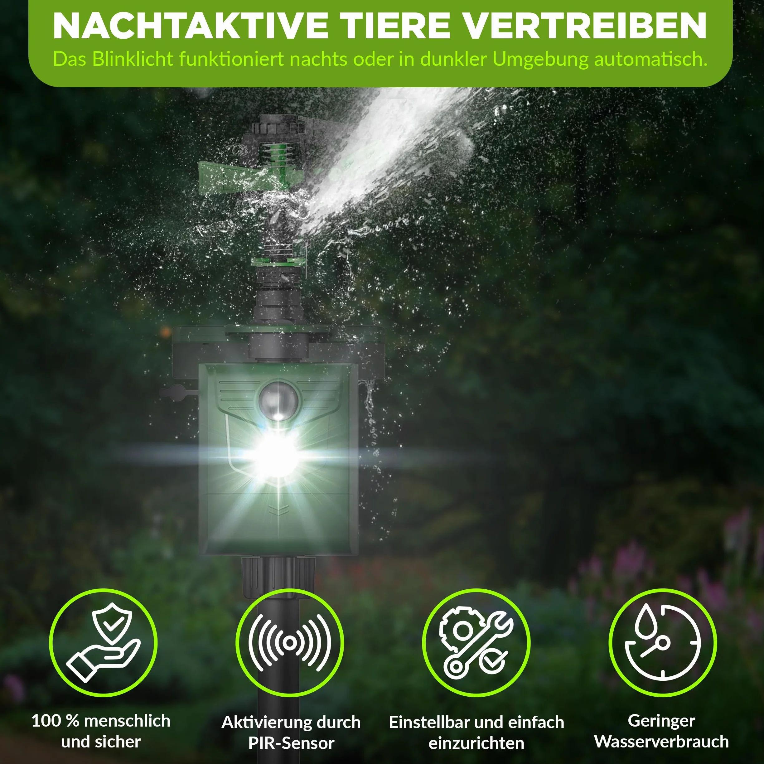 ISOTRONIC Strumień wody plus światło odstraszacz zwierząt | zasilany energią słoneczną odstraszacz psów i kotów | odstraszacz ptaków i czapli do ogrodu | czujnik ruchu I regulowany zasięg I ochrona