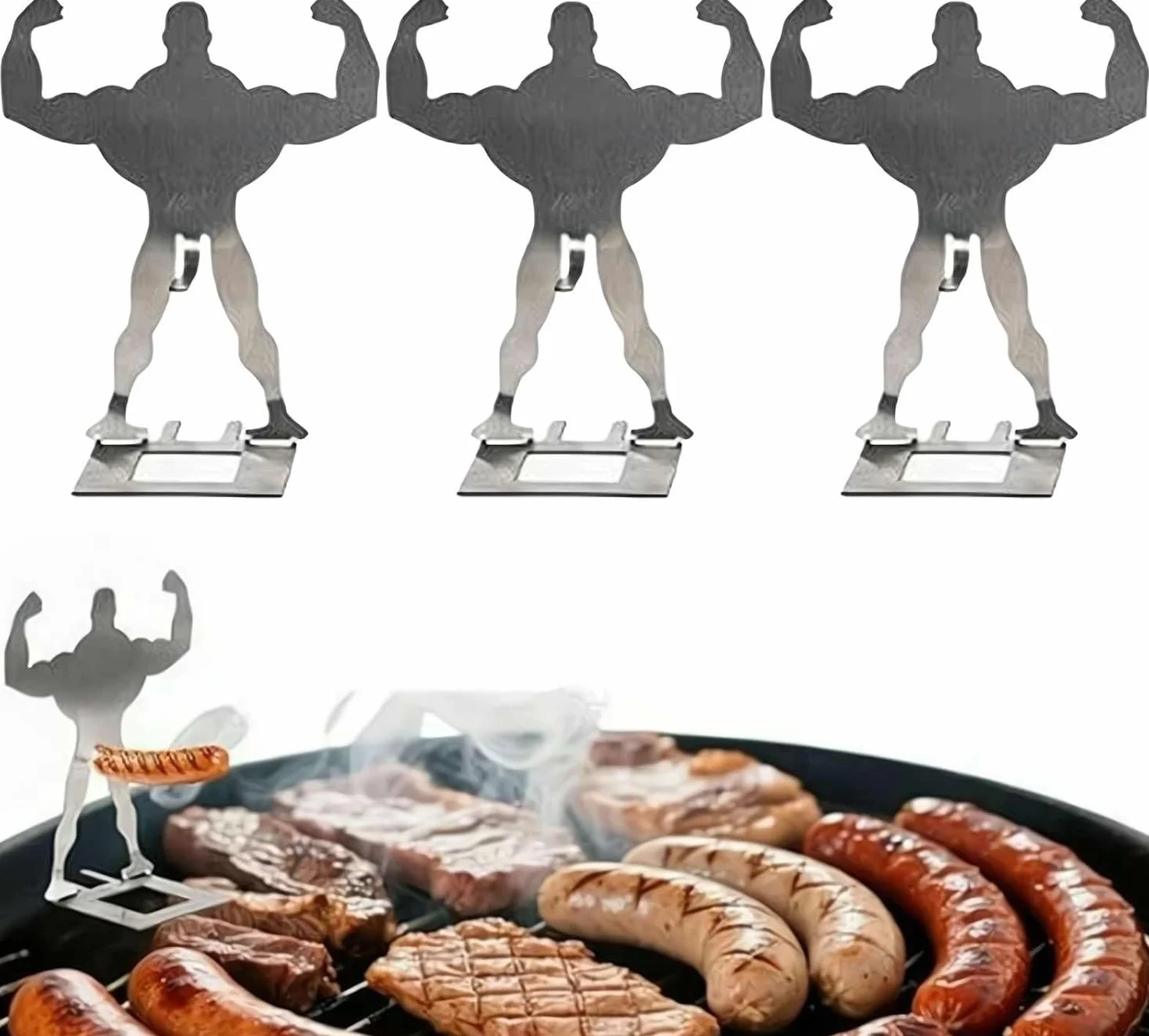 3 sztuki Funny BBQ Stand stojak na kiełbasy, stojak na kiełbasę, stojący mężczyzna, stal nierdzewna, składany, przenośny stojak na grill, piknik, imprezę, uroczystości rodzinne (A)
