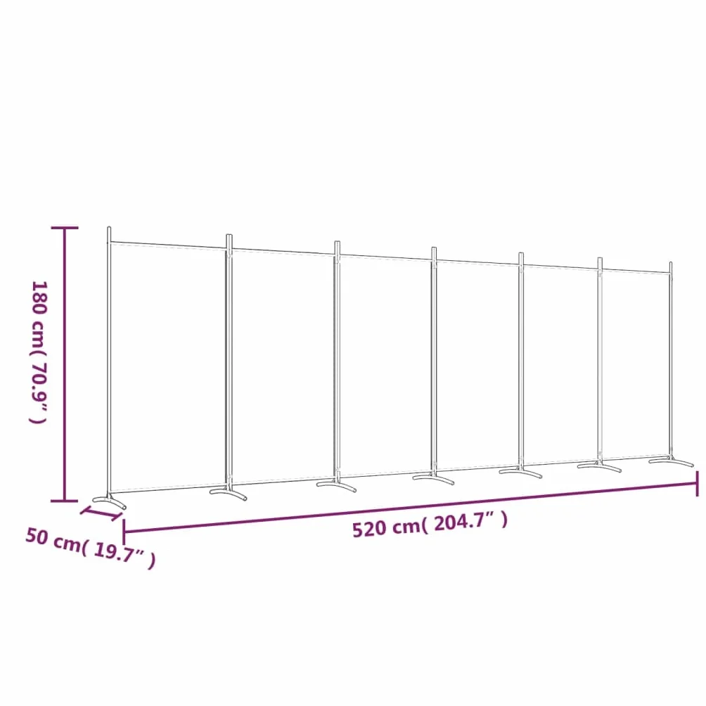 vidaXL Parawan 6-panelowy, biały, 520x180 cm, tkanina