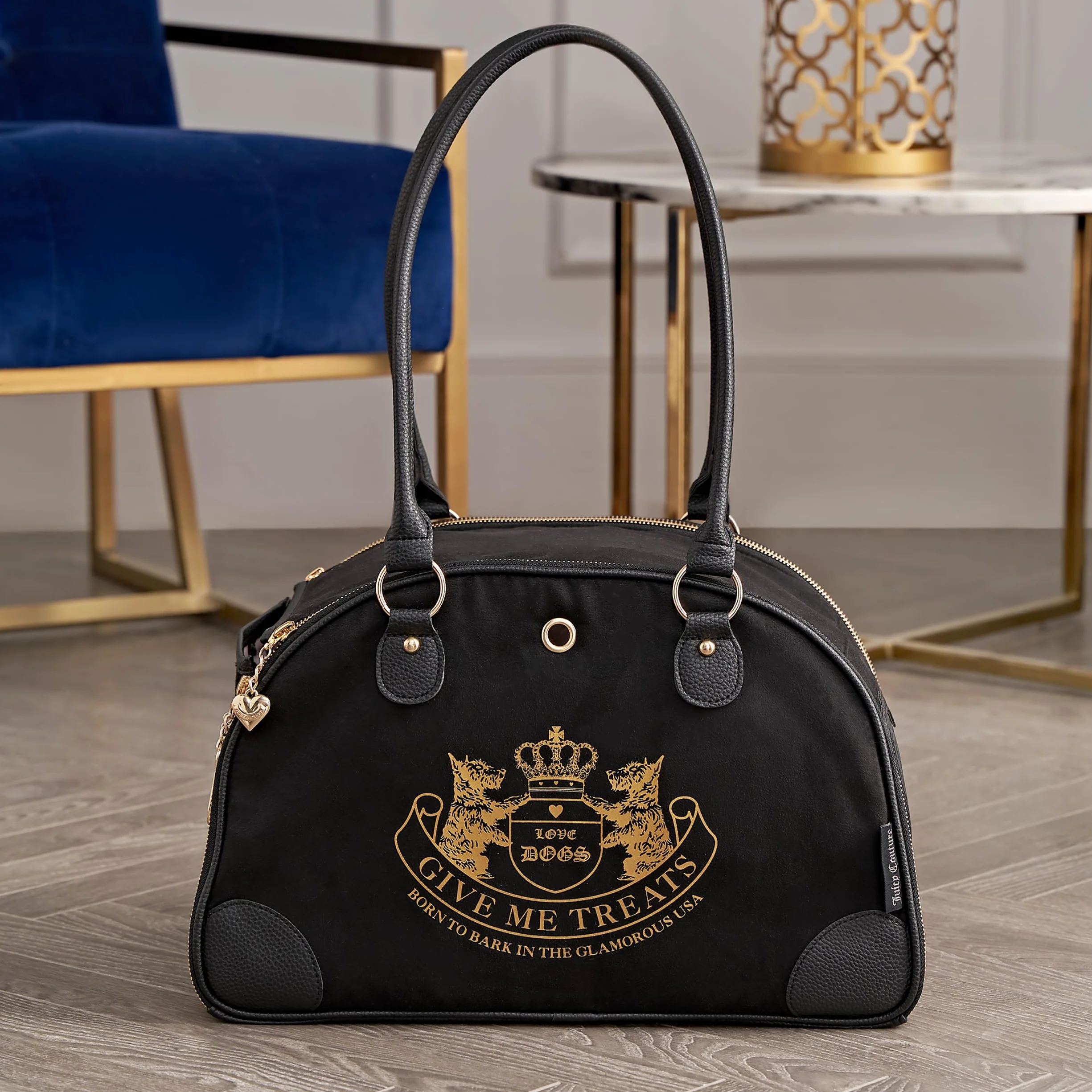Juicy Couture Give Me Treats nosidełko dla zwierząt domowych czarna torba podróżna dla małych psów i kotów