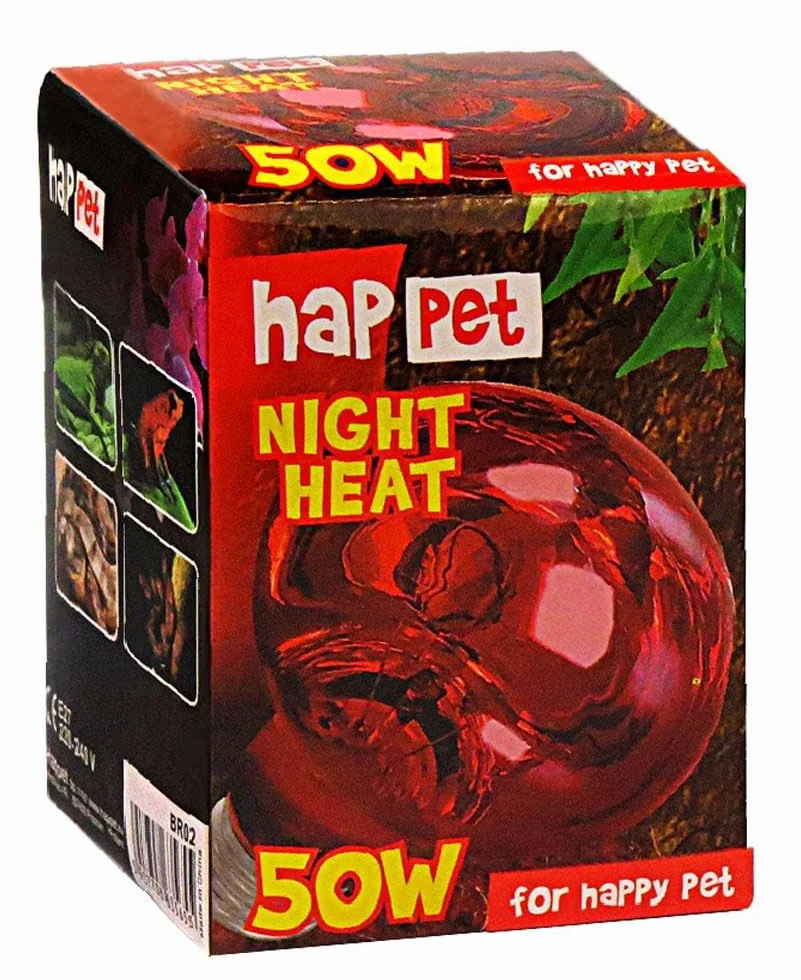HAPPET Terra Night Heat 50W żarówka grzewcza do terrarium E27 czerwona – nocna lampa grzewcza dla gadów, naturalne ciepło bez zakłócania rytmu dnia i nocy, obserwacja nocna