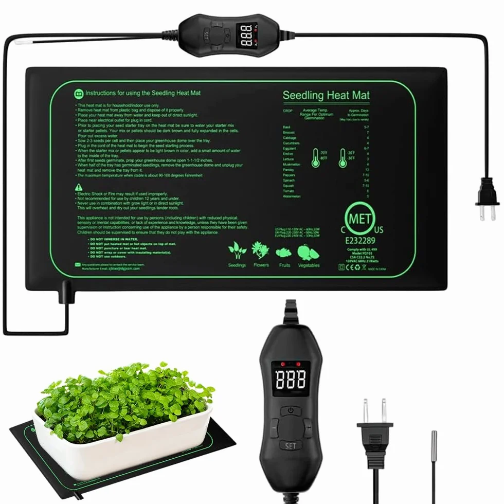 Mata grzewcza do roślin z termostatem, 50 W, mata grzewcza do sadzonek, mata grzewcza do szklarni pokojowej, 53 x 25 cm, wodoszczelna IPX4, do sadzonek, zwierząt domowych i gadów