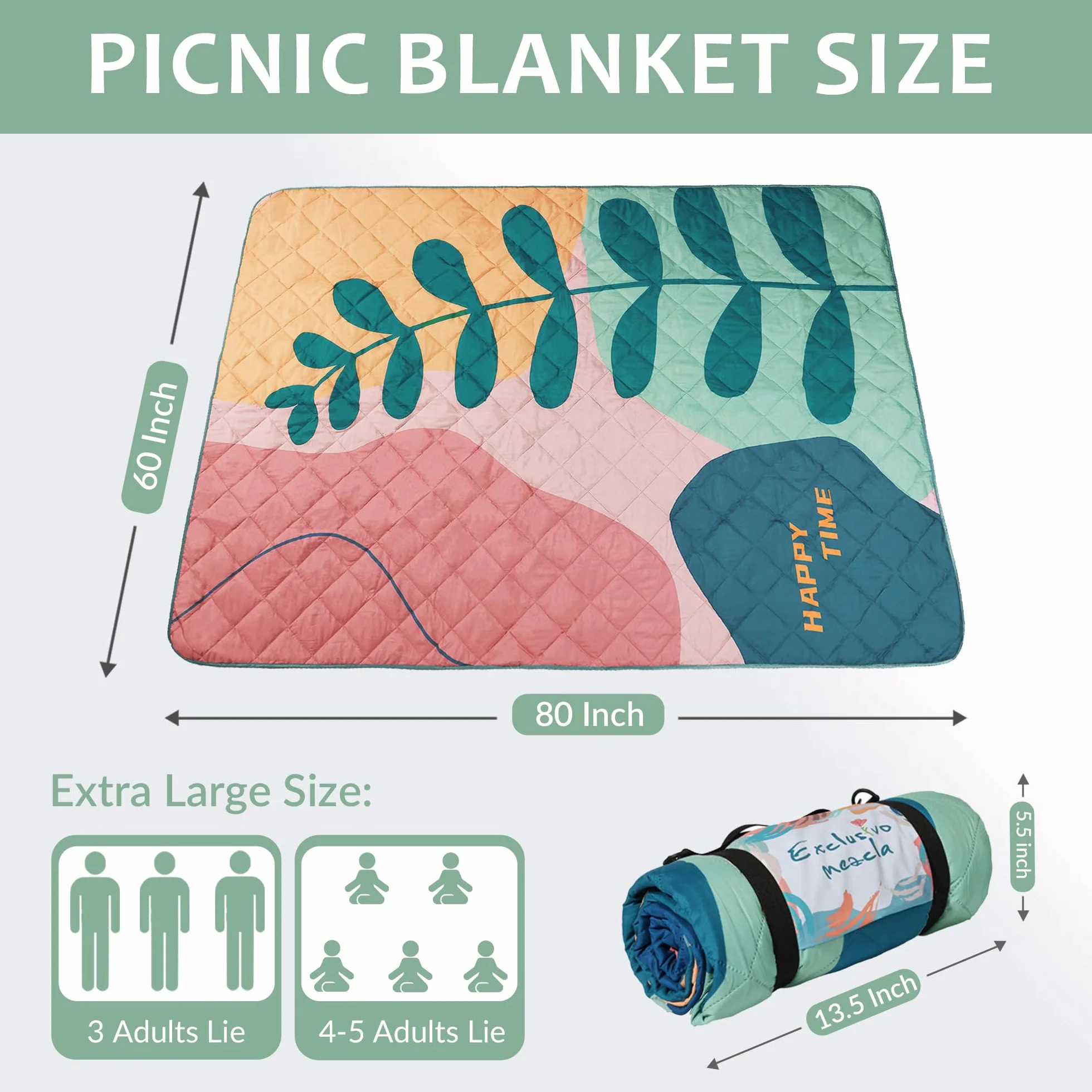 Exclusivo Mezcla Wodoodporne koce piknikowe na zewnątrz wielofunkcyjne dywany na kemping, podróże, do parku, na plażę, do ogrodu, 3-warstwowy 150 x 200 cm, duży, odporny na piasek koc plażowy