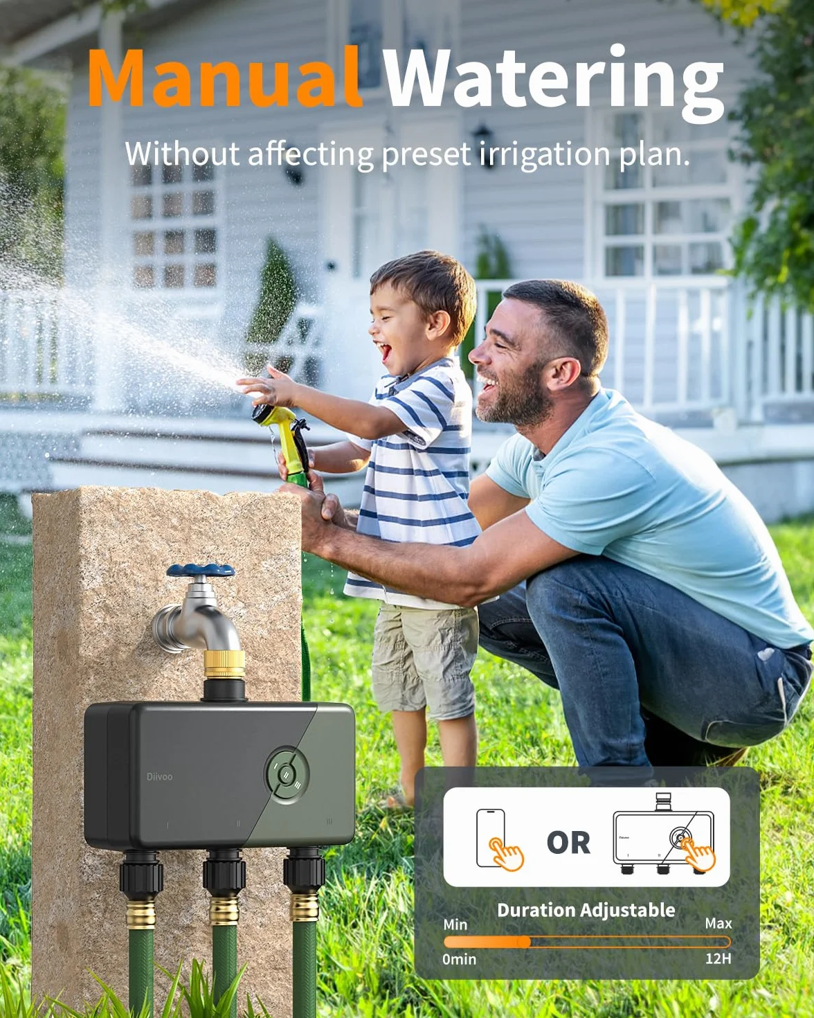 Diivoo 3 Zone WiFi Water Timer with Brass Inlet, Smart Sprinkler Hose Timer 3 Outlets Compatible with Alexa/Google Assistant, 18 Irrigation Plans, Rain Delay & Mist Mode for Garden Lawns (2.4GHz Only)
