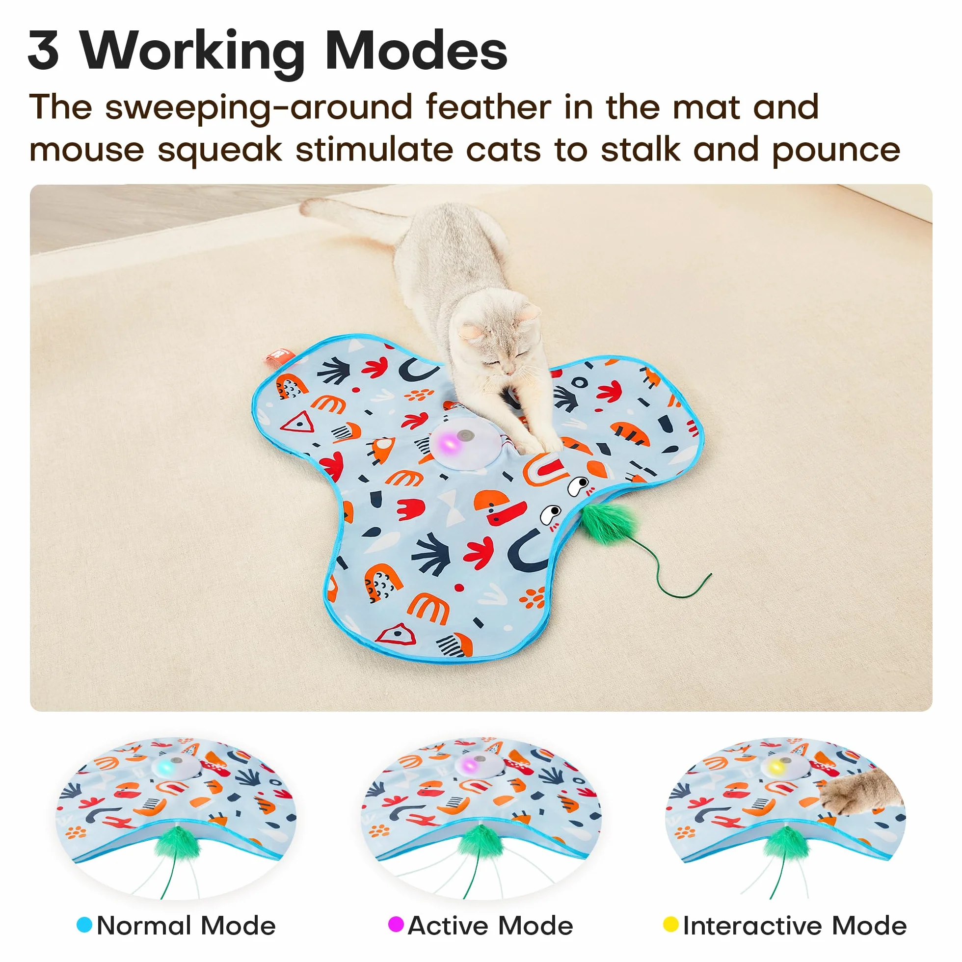 Potaroma Hide and Seek Cat Toys, in-The-Cover Unpredicatable Moving Feather, Interactive Kitten Wand Toy, Automatic Chargeable Cat Toy, Indoor Exercise Kicker for All Breeds, Floral Cover
