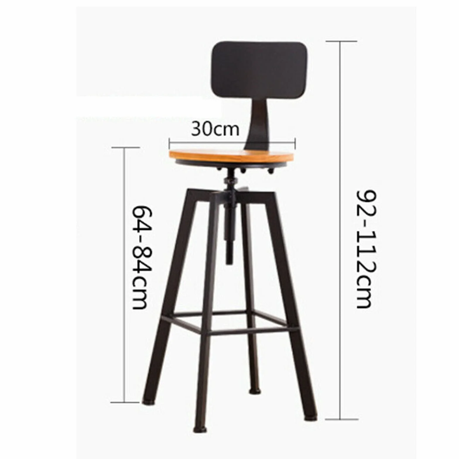 Futchoy 2 drewniane stołki barowe industrialne retro stołki barowe drewniane, metalowe oparcie krzesła 65-85 cm, do kuchni, baru śniadaniowego, przemysłowe stołki barowe są idealne do nowoczesnej i